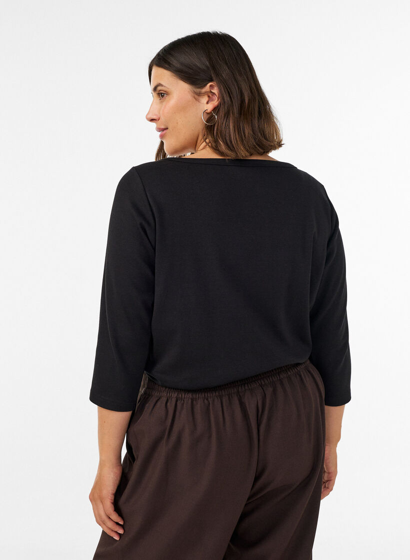T-shirt basic &agrave; col bateau et manches 3/4, Noir, Model image number 2
