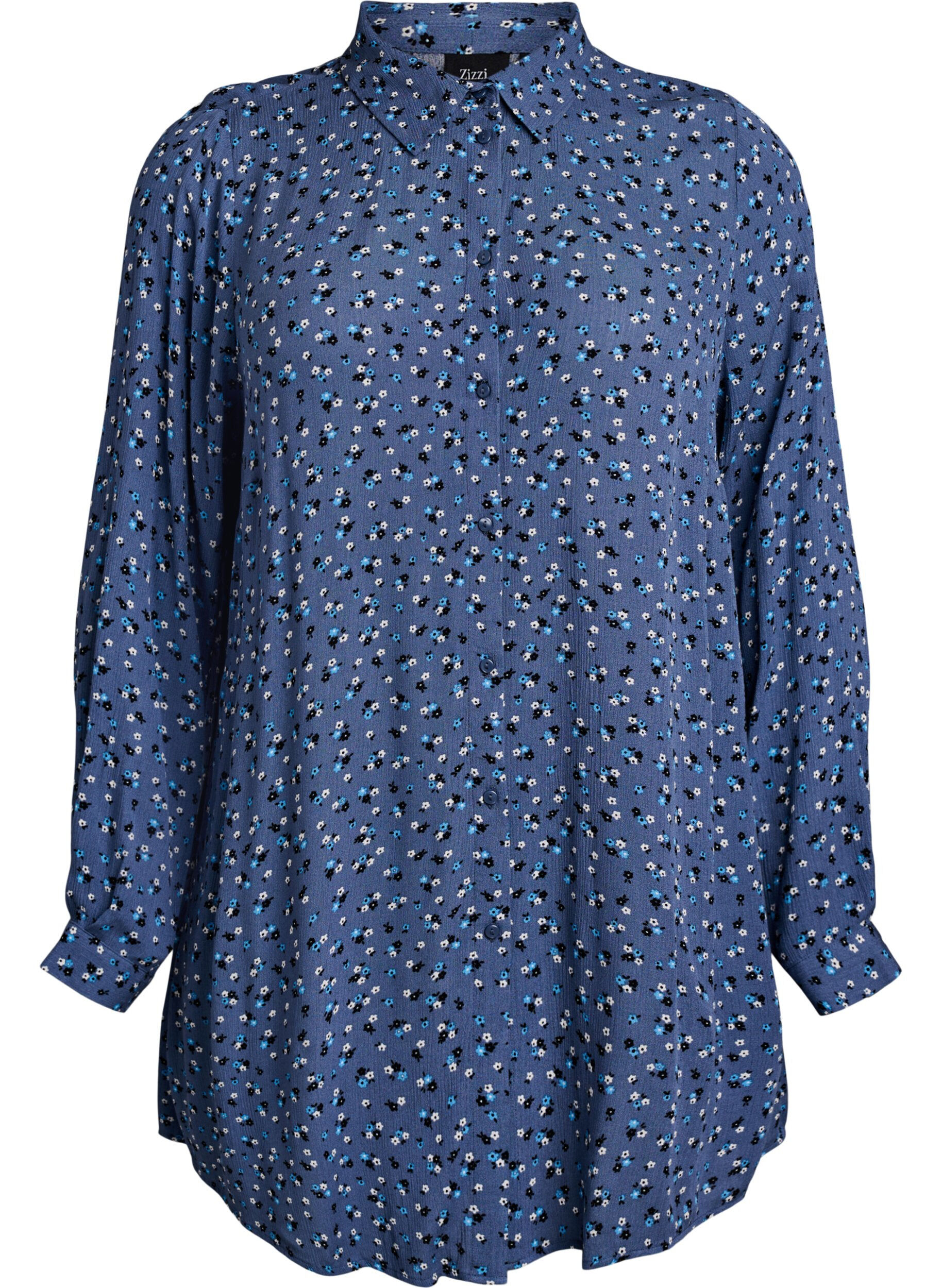 Zizzi Chemise longue &agrave; imprim&eacute; fleuri, Bleu, Packshot image number 0