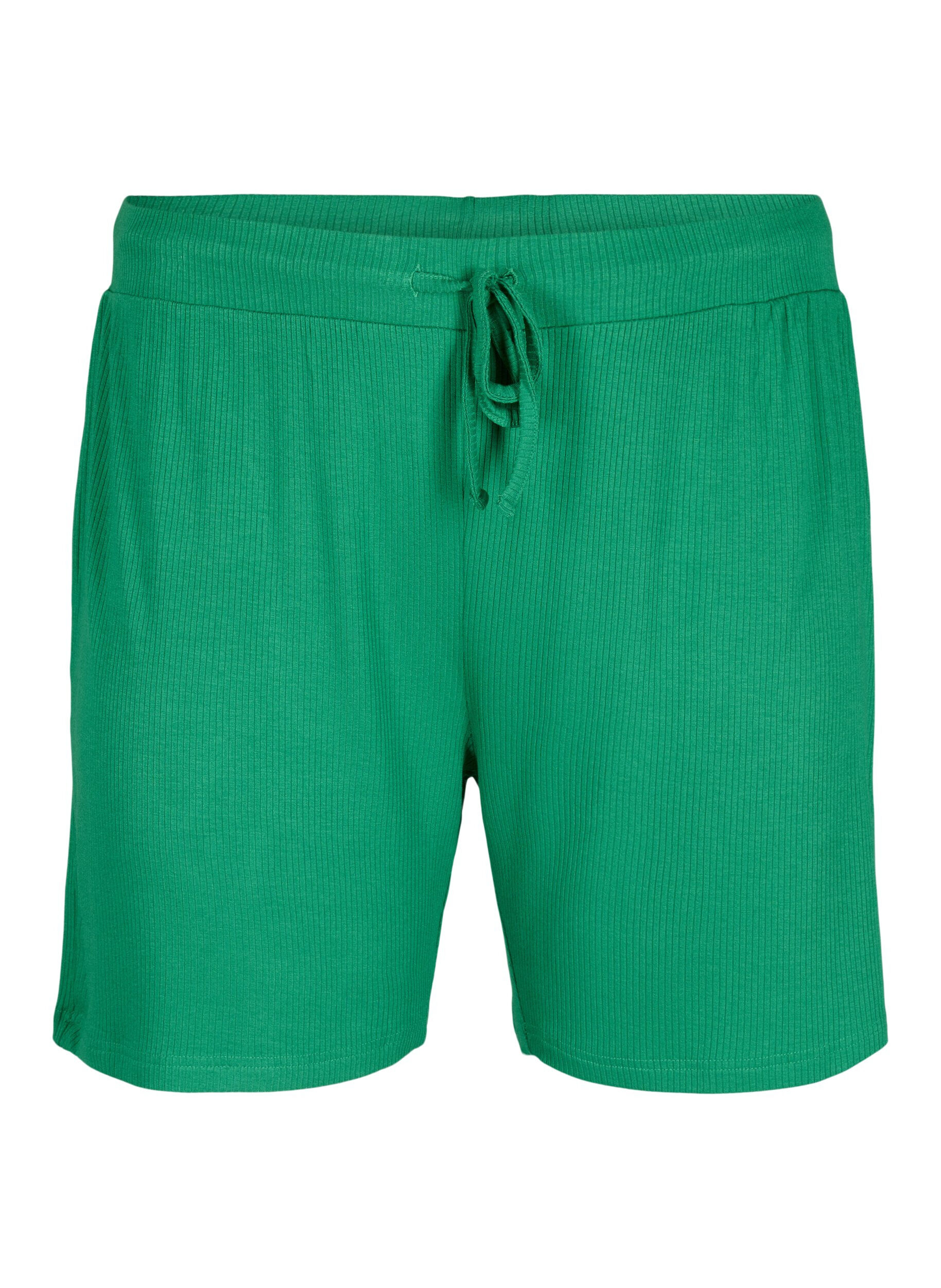 Zizzi Lockere Shorts aus Viskose mit Ripp, Jolly Green, Packshot image number 0