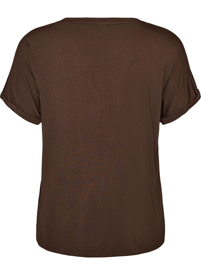 Basic T-Shirt aus Viskose mit V-Ausschnitt, Braun, Packshot image number 1