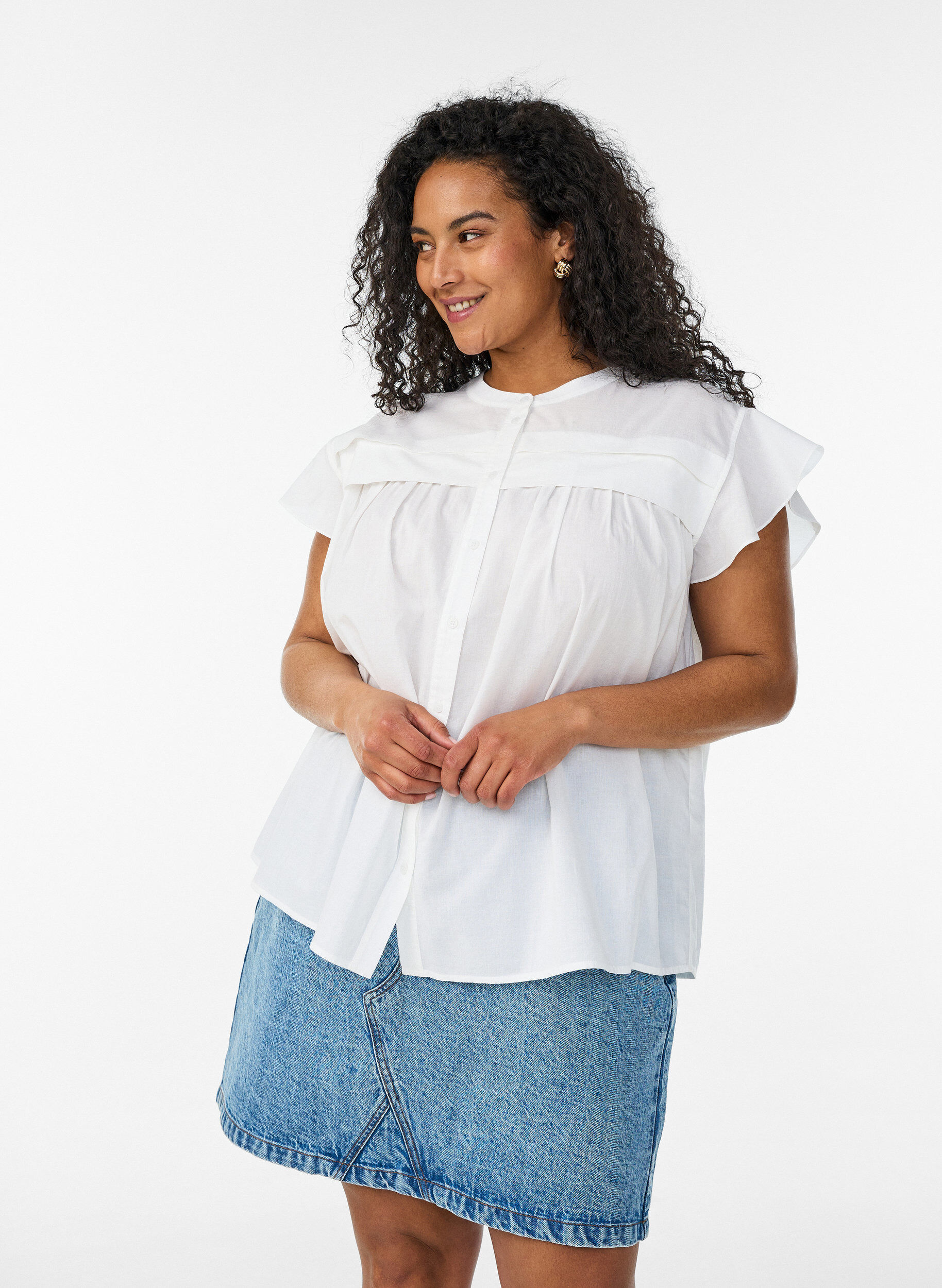 ZizziChemisier sans manches &agrave; coupe &eacute;vas&eacute;e en coton, Blanc, Model image number 0