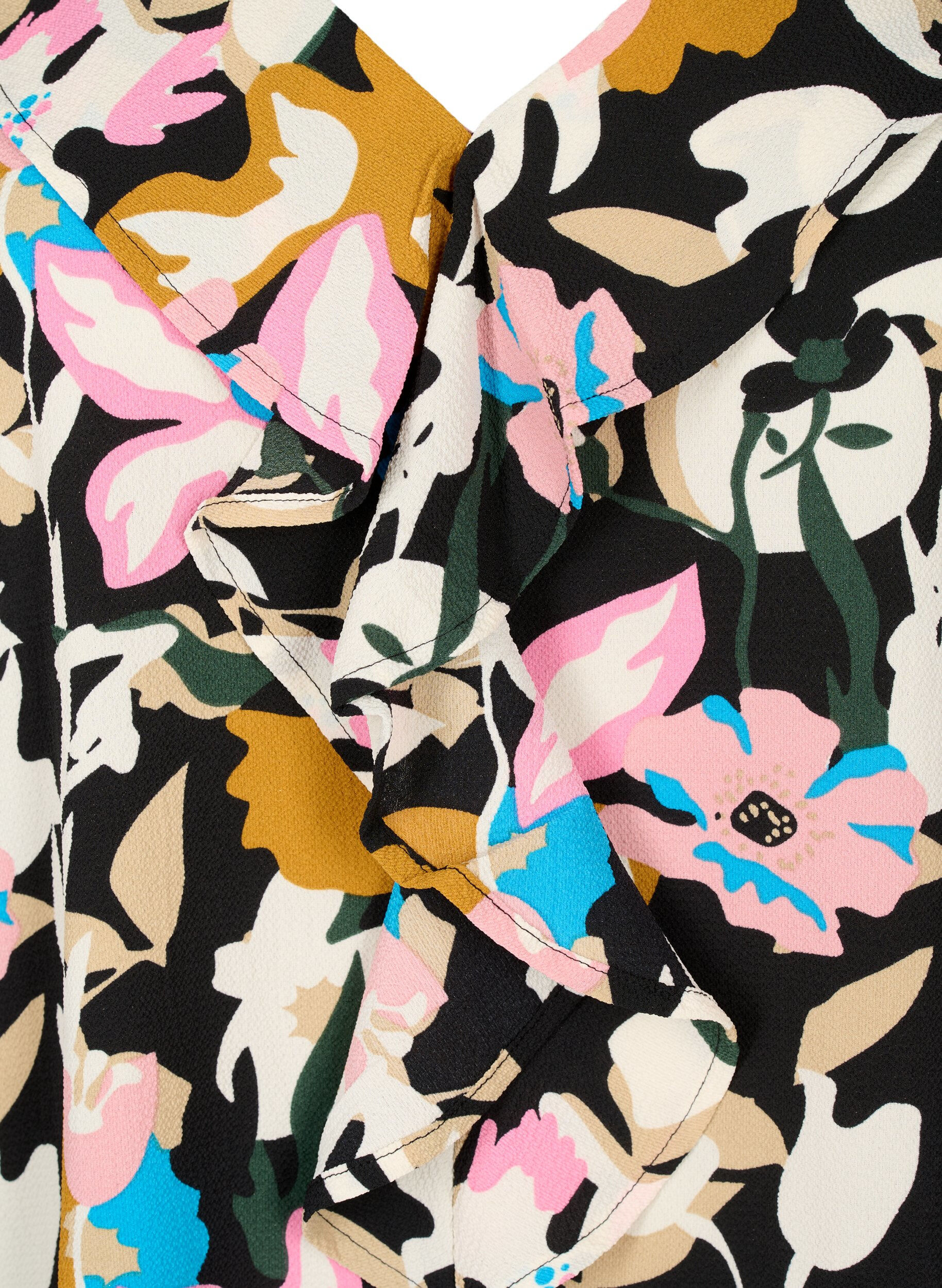 Zizzi Blouse imprim&eacute;e &agrave; volants, Black Multi Flower, Packshot image number 2