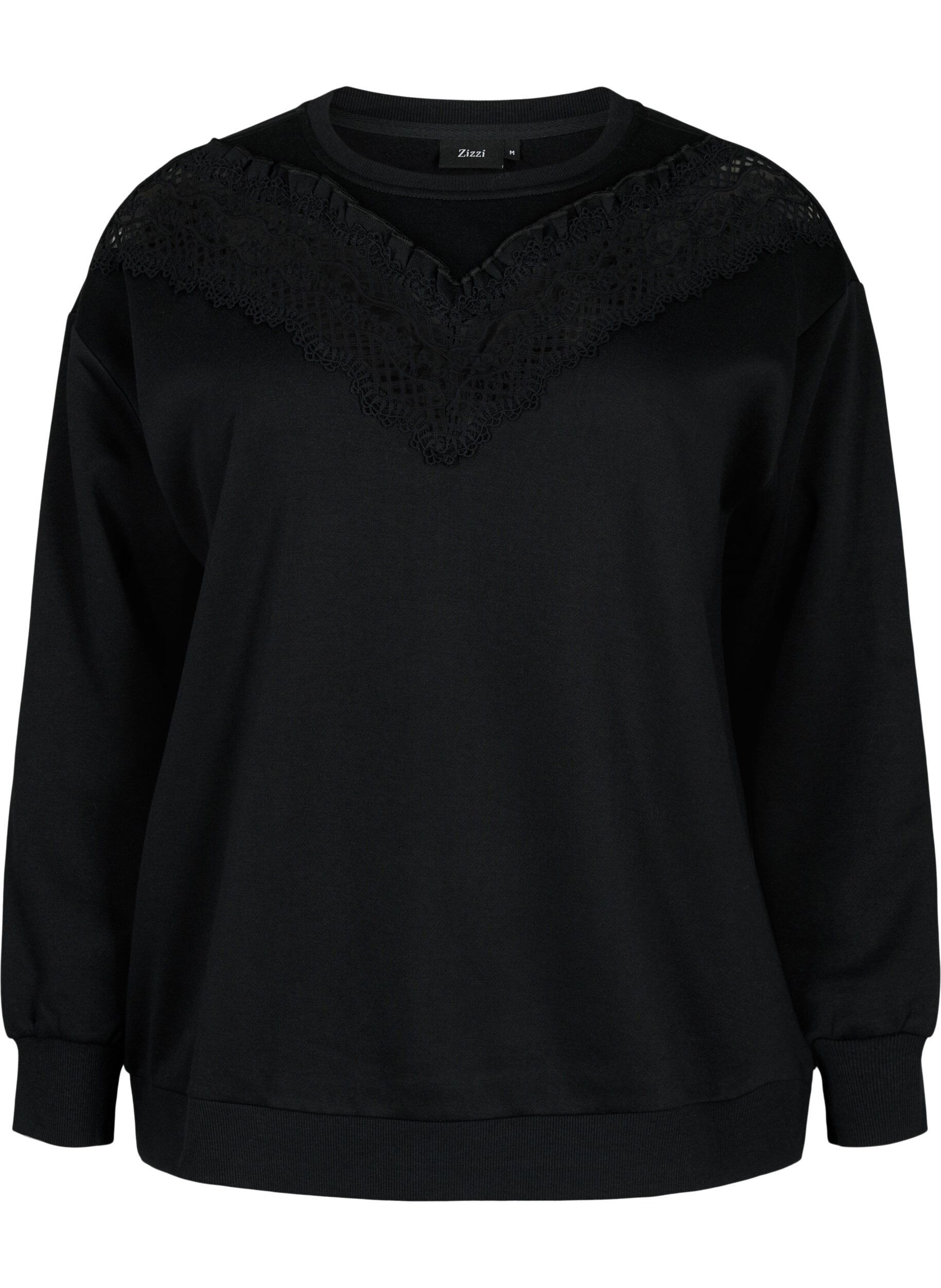 Zizzi Sweatshirt mit R&uuml;schen und H&auml;keldetail, Black, Packshot image number 0