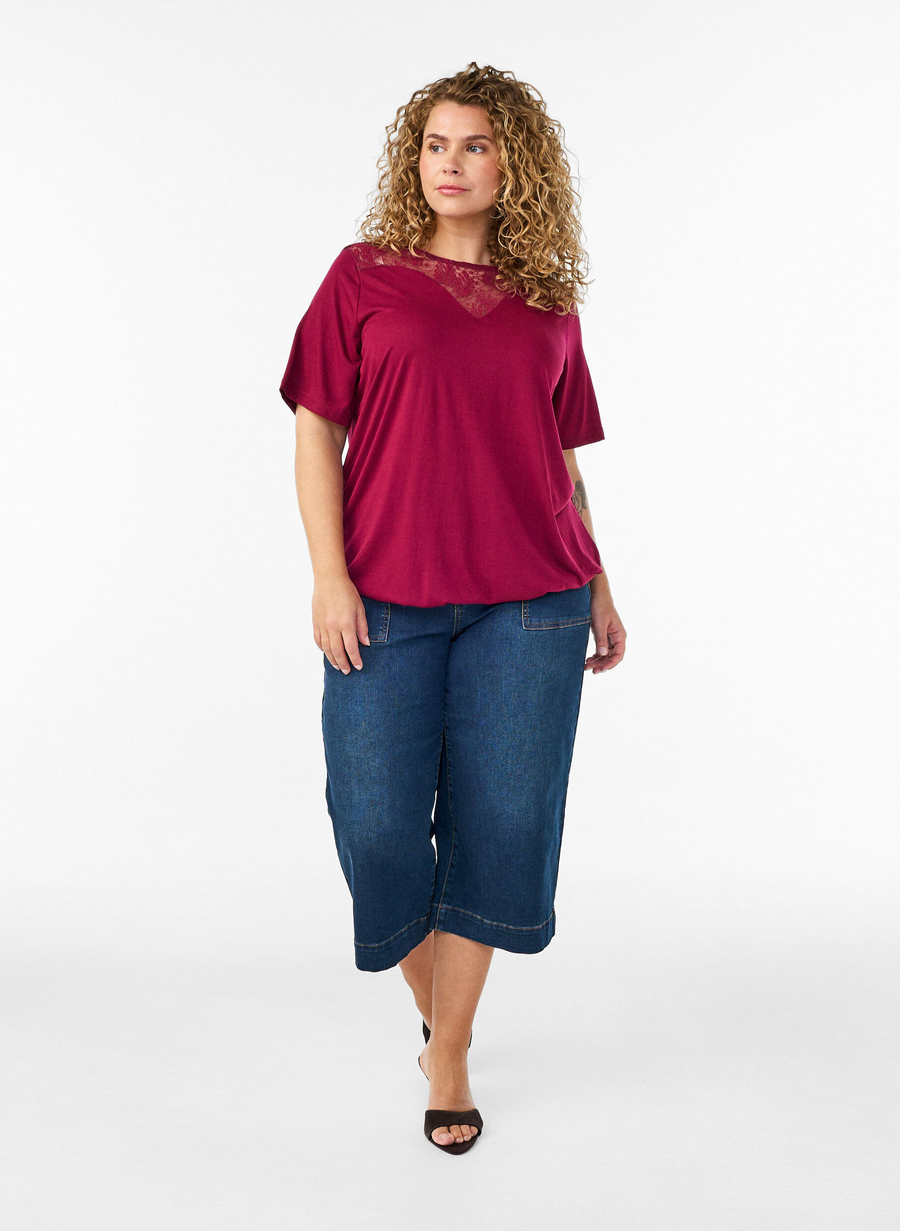ZizziBluse mit Spitzeneinsatz und Ballon&auml;rmeln, Rot, Model image number 1