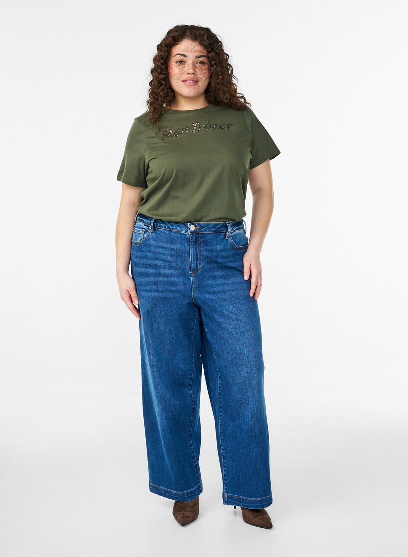 T-shirt en coton avec un d&eacute;tail d&eacute;coratif sur le devant, Vert, Model image number 1