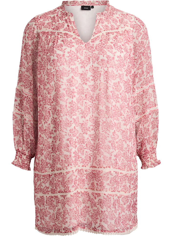 Kurzes Chiffonkleid mit Häkel­details, Rot, Packshot