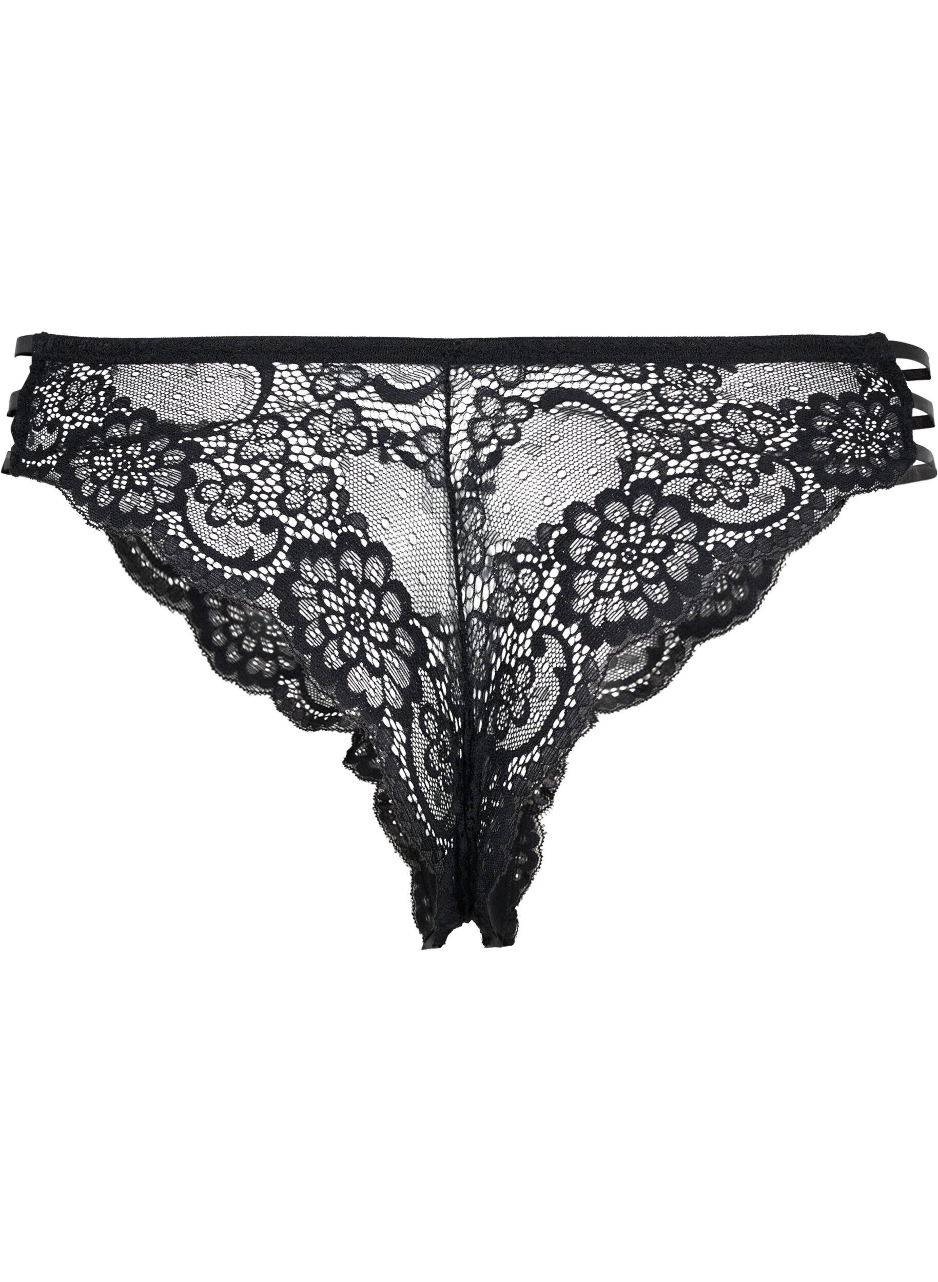 Zizzi Brazilian Spitzen-Unterhose, Black, Packshot image number 1