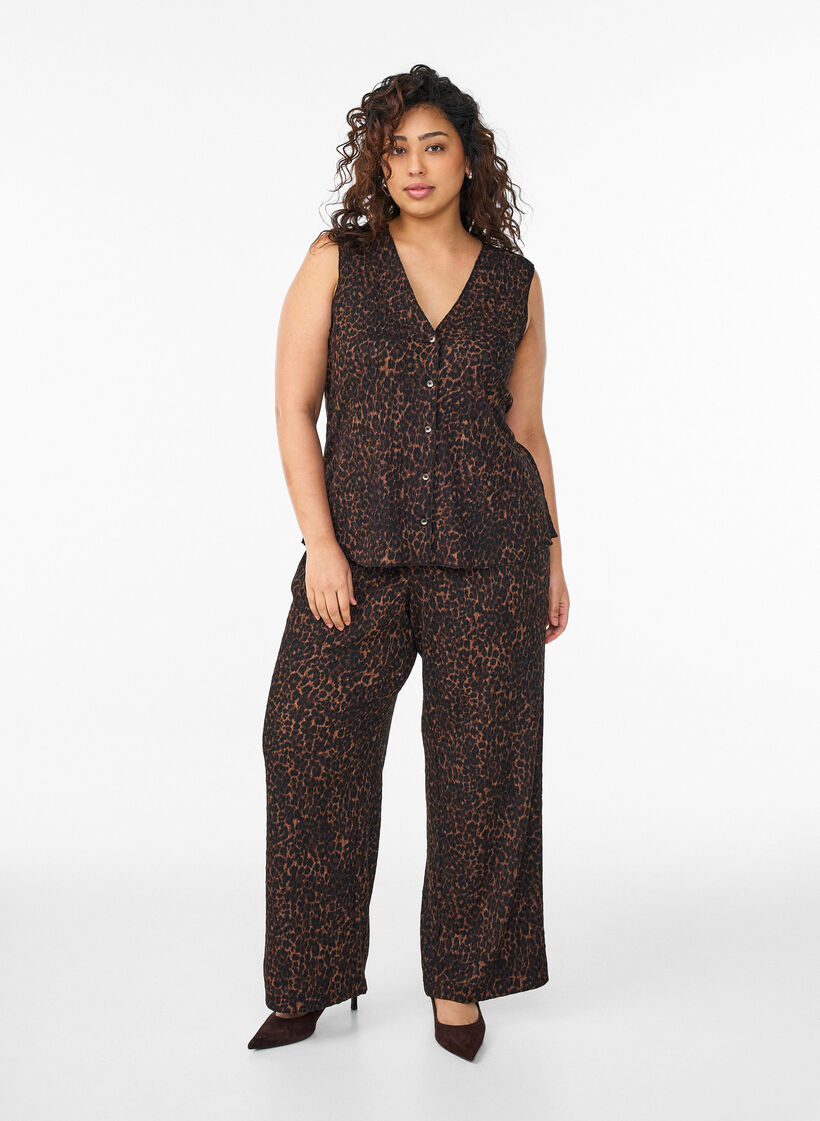 Top sans manches &agrave; texture ondul&eacute;e et fermeture boutonn&eacute;e, Marron, Model image number 1
