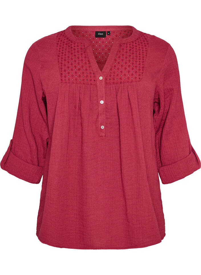 Blouse en mousseline de coton avec broderie anglaise, Rouge, Packshot image number 0