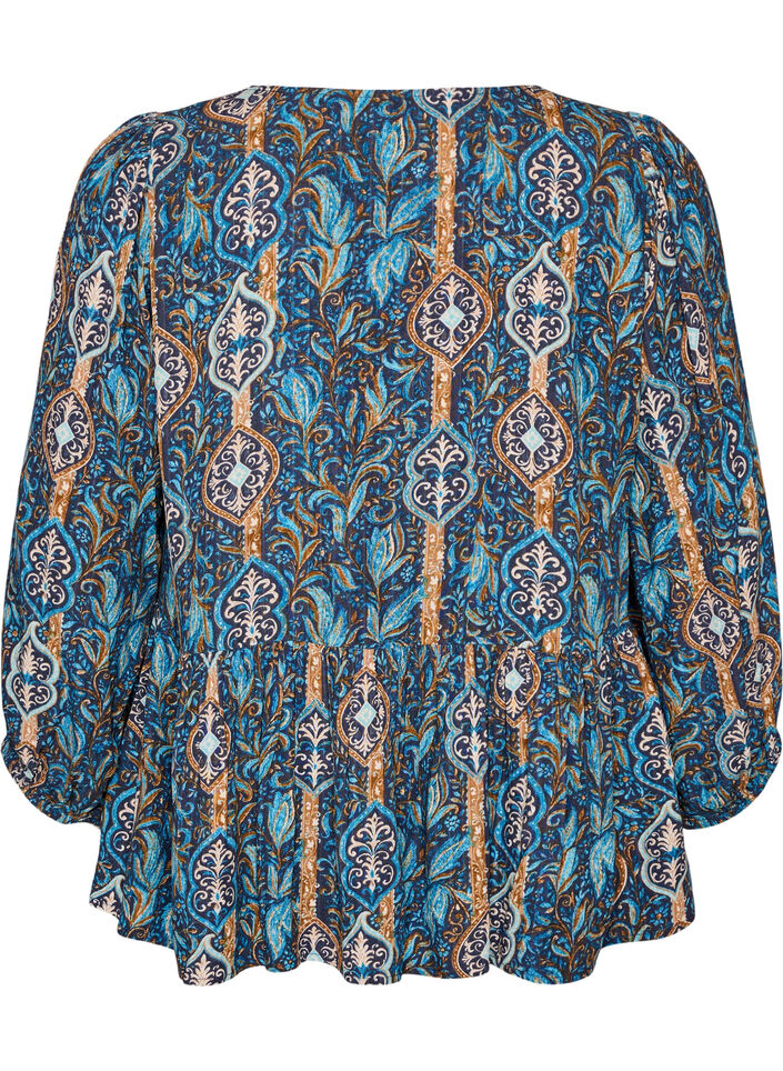 Bluse mit Paisleymuster und Spitzendetails, Blau, Packshot image number 1