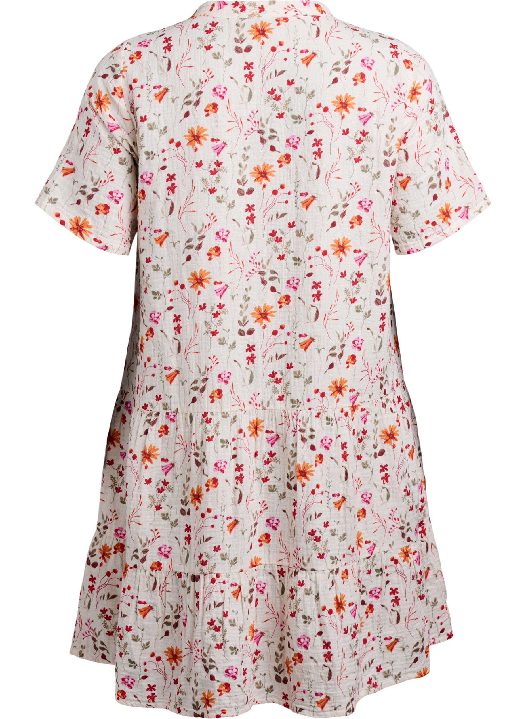 Zizzi Kleid aus Baumwollmusselin mit Blumenmuster, Wei&szlig;, Packshot image number 1