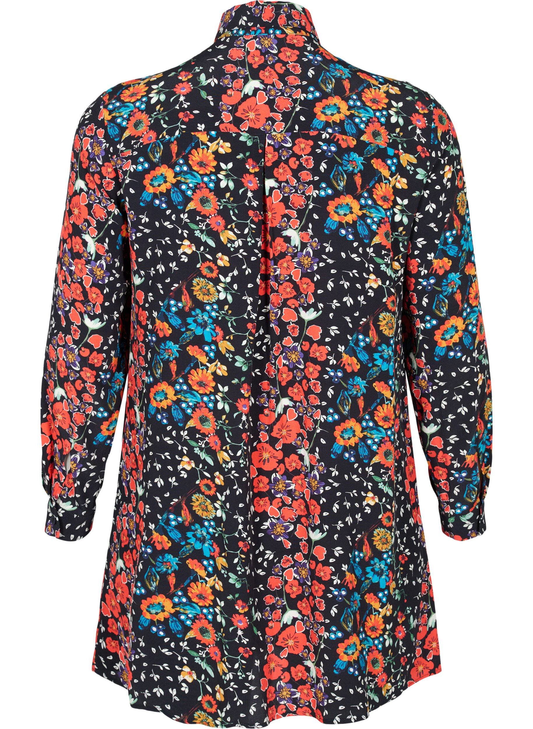 Zizzi Chemise longue en viscose &agrave; imprim&eacute; floral, Black Flower, Packshot image number 1