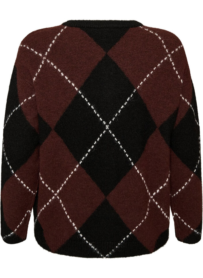 Cardigan &agrave; motif argyle, Noir, Packshot image number 1
