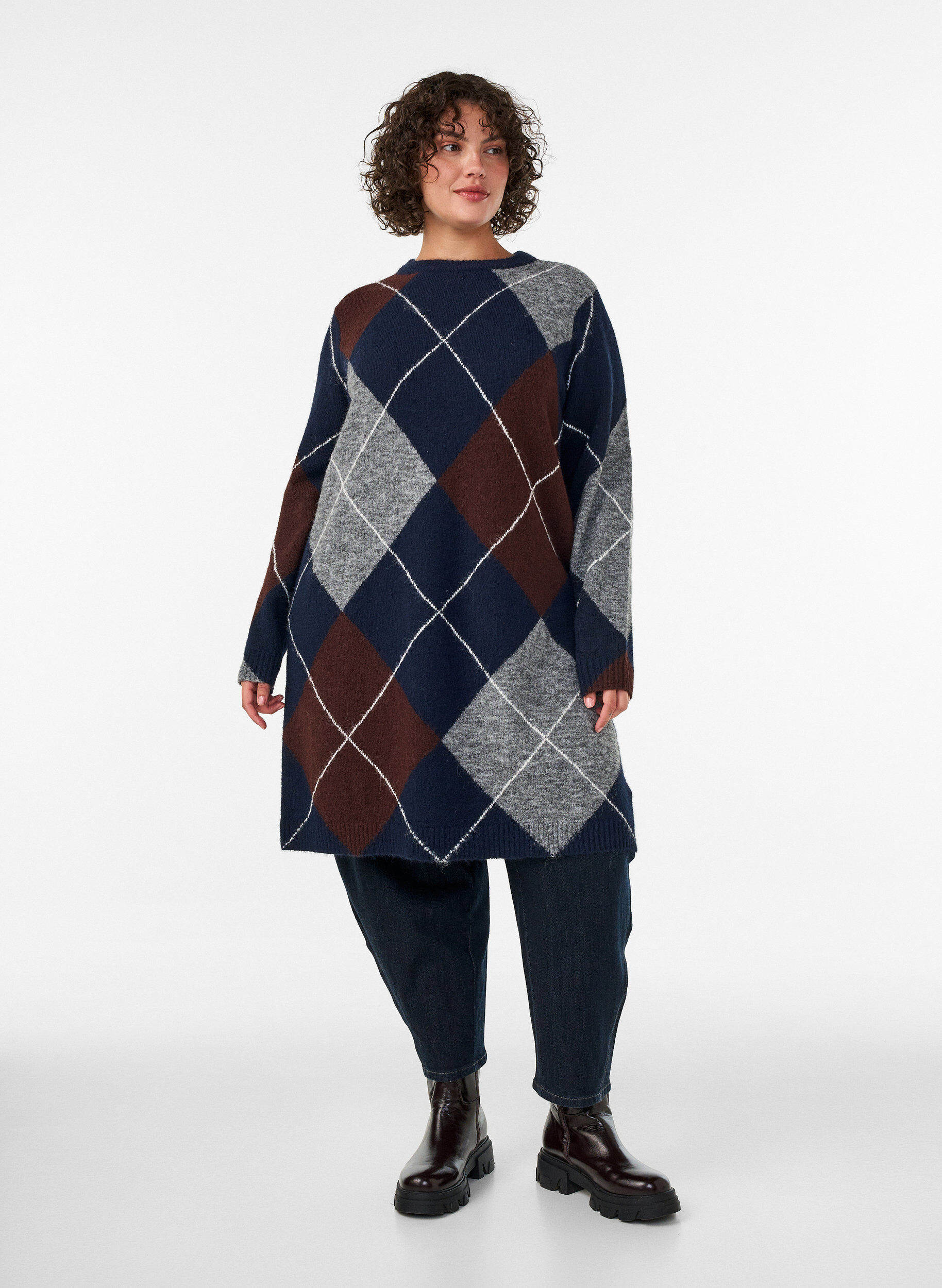 ZizziRobe en maille &agrave; grands carreaux, Bleu, Model image number 1