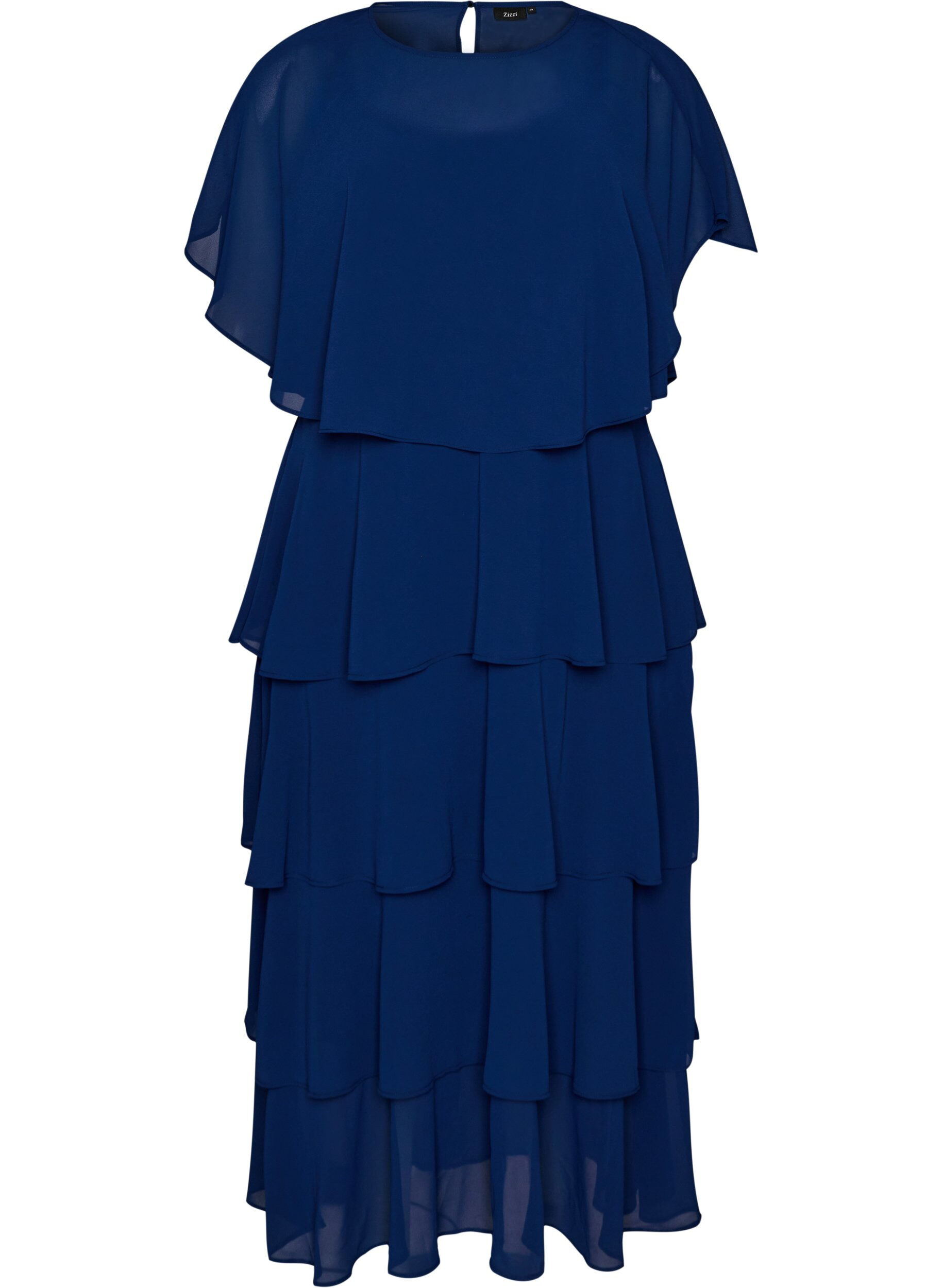 Maxikleid mit R&uuml;schen-Volants und abnehmbarem Cape