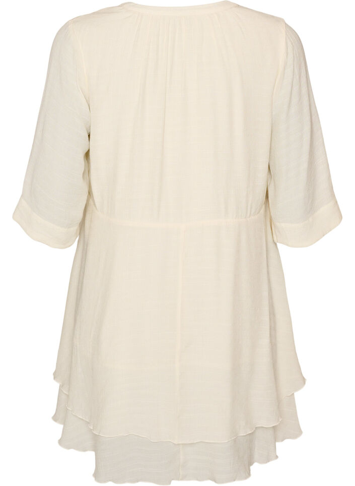 Robe coupe &eacute;vas&eacute;e avec volants &eacute;tag&eacute;s, Vanille, Packshot image number 1