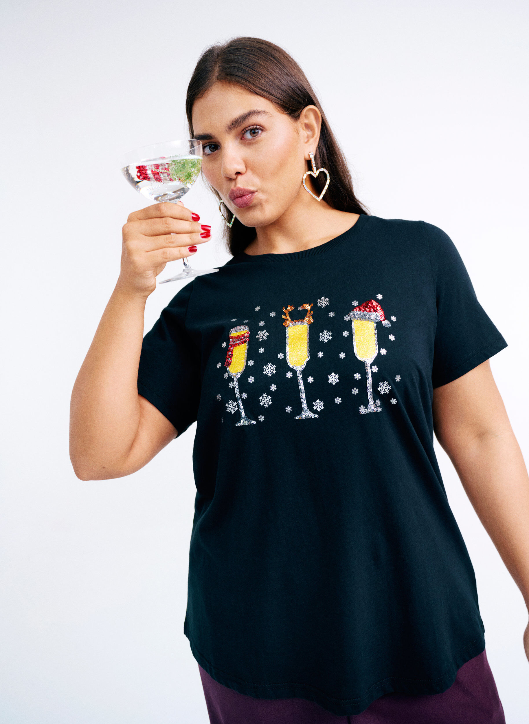 Zizzi Weihnachts-T-Shirt aus Bio-Baumwolle, Schwarz, Image image number 0