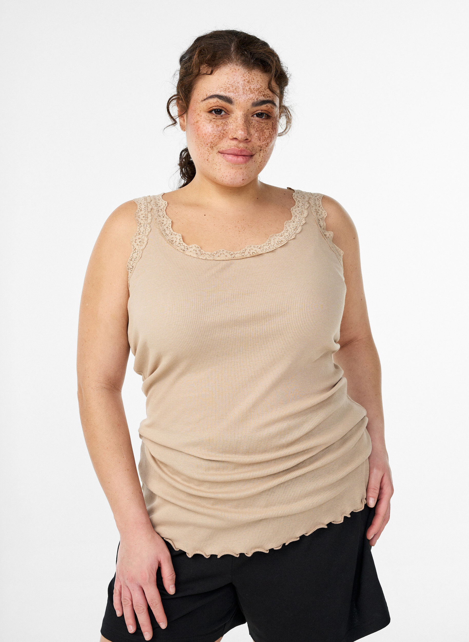 Zizzi Spitzentop, Beige, Model image number 0