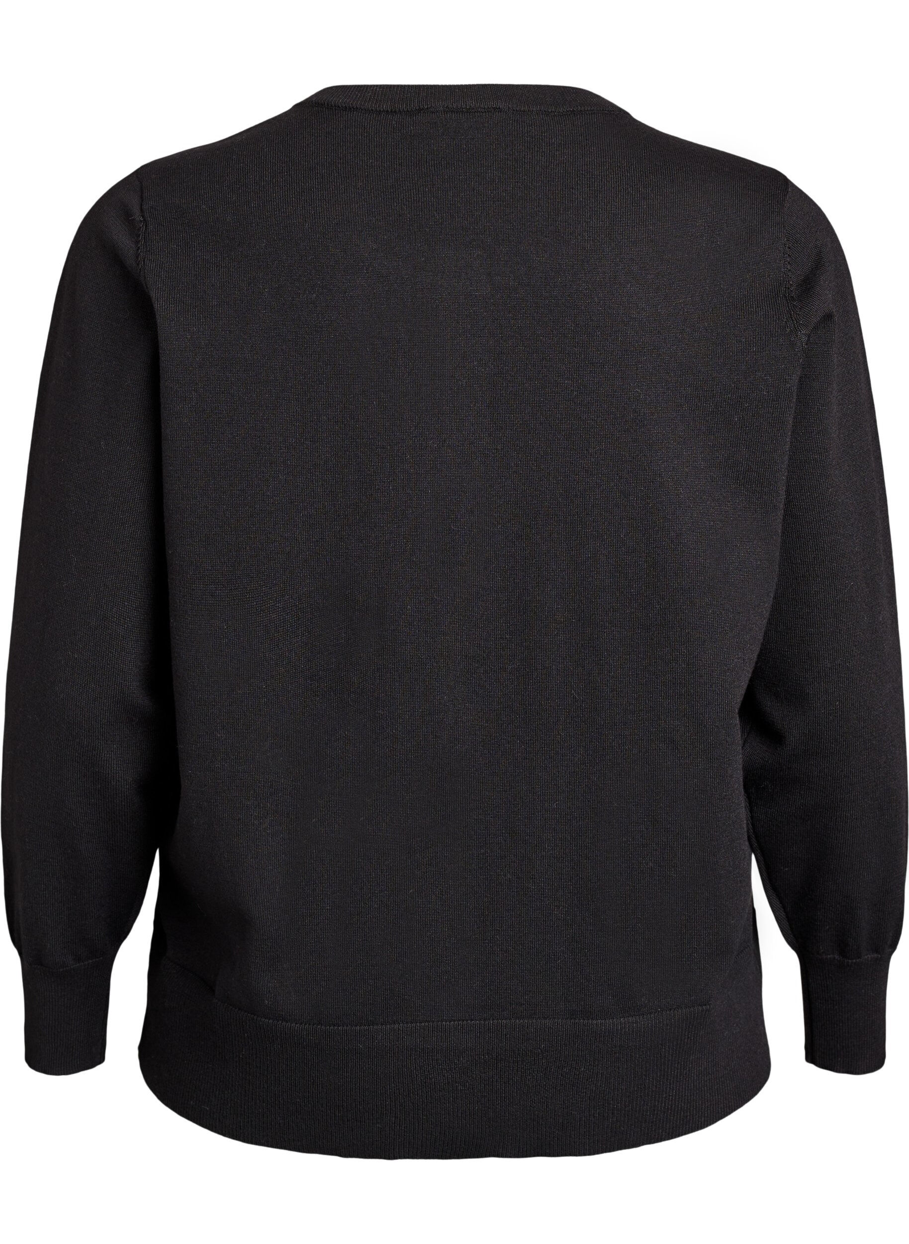 ZizziFeinstrick-Strickjacke mit Rundhalsausschnitt, Schwarz, Packshot image number 1