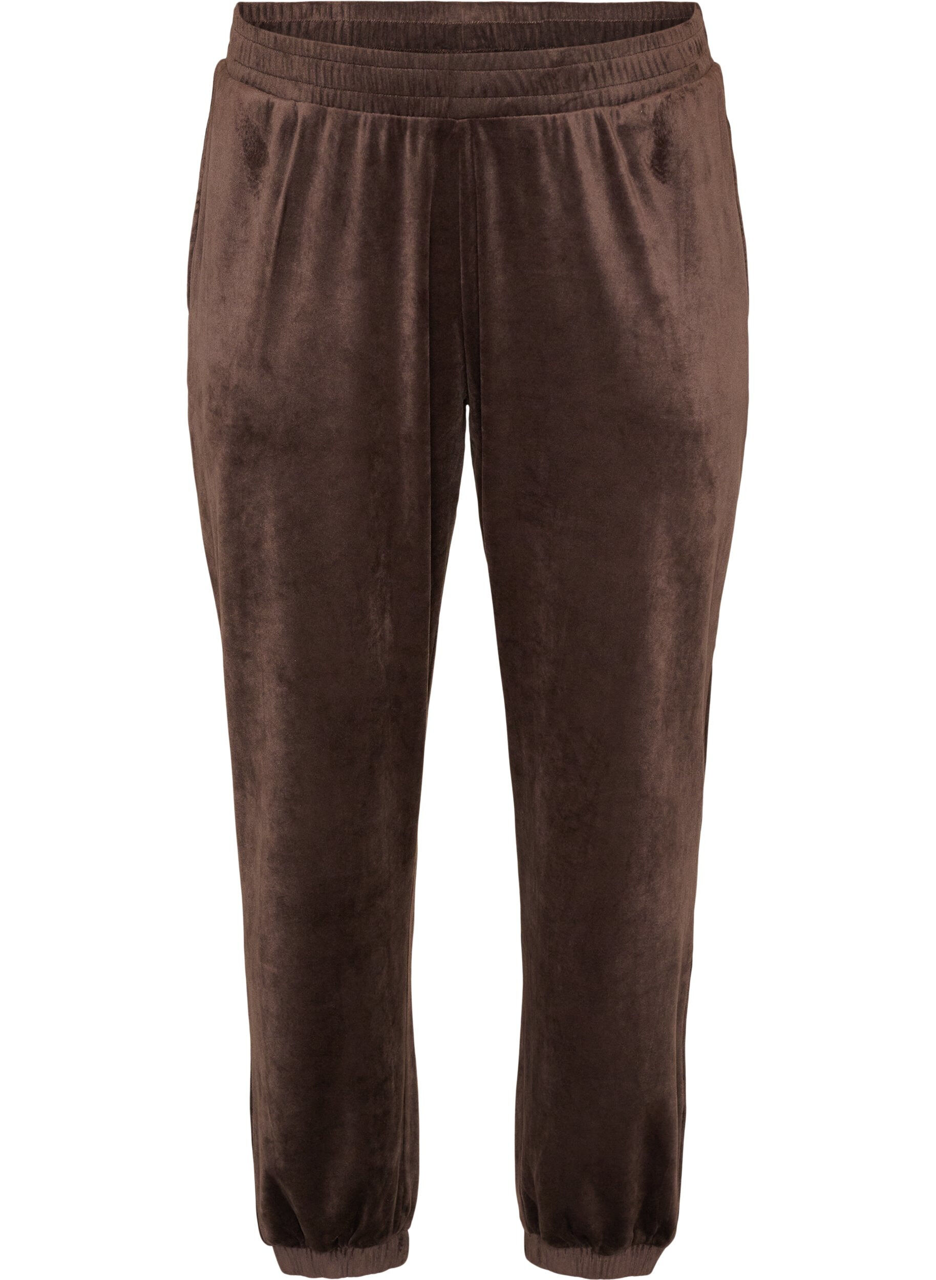 ZizziLockere Hose aus Velours, Braun, Packshot image number 0