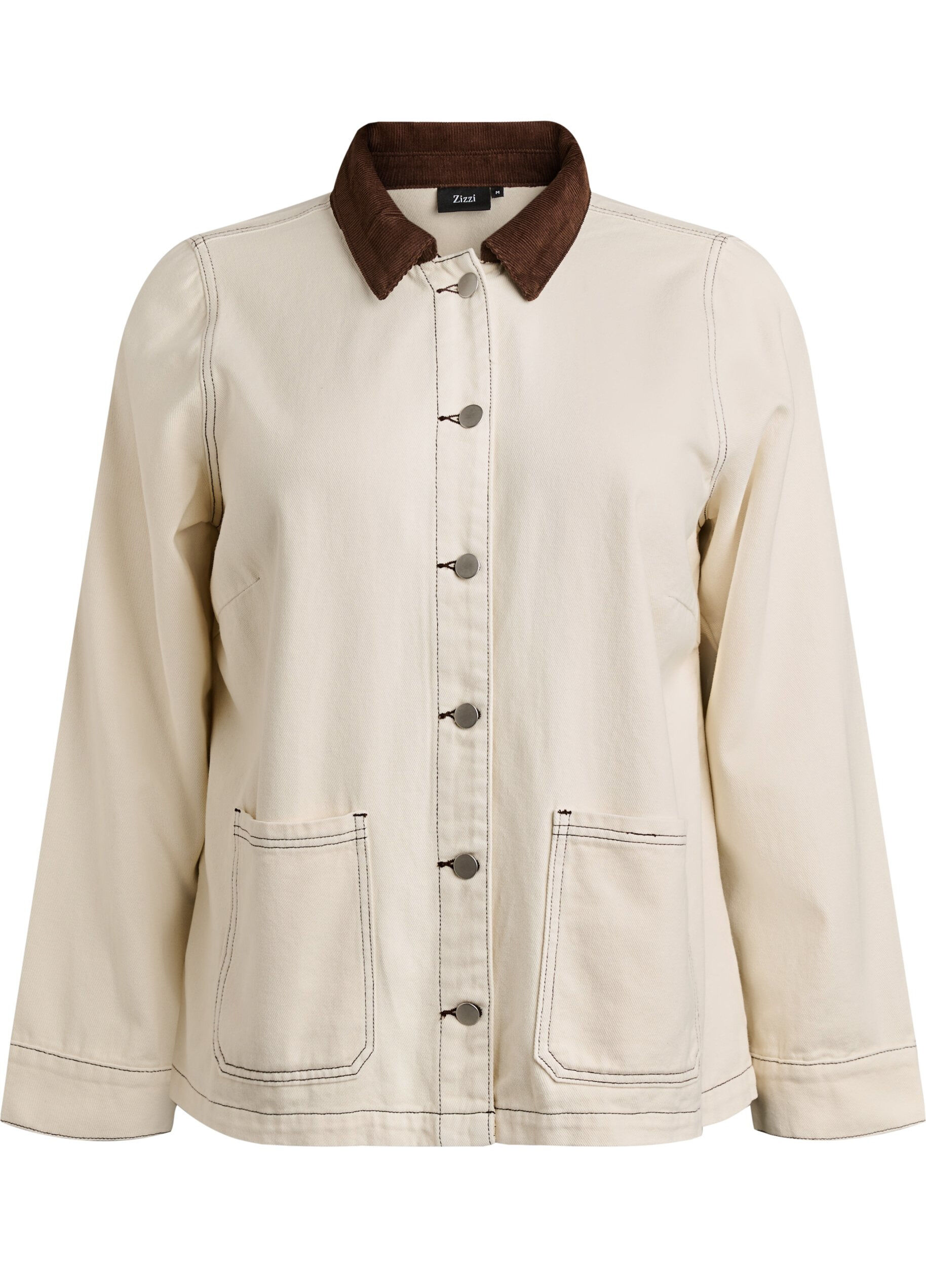 Zizzi Farbige Jeansjacke mit Kontrastkragen, Vanille, Packshot image number 0