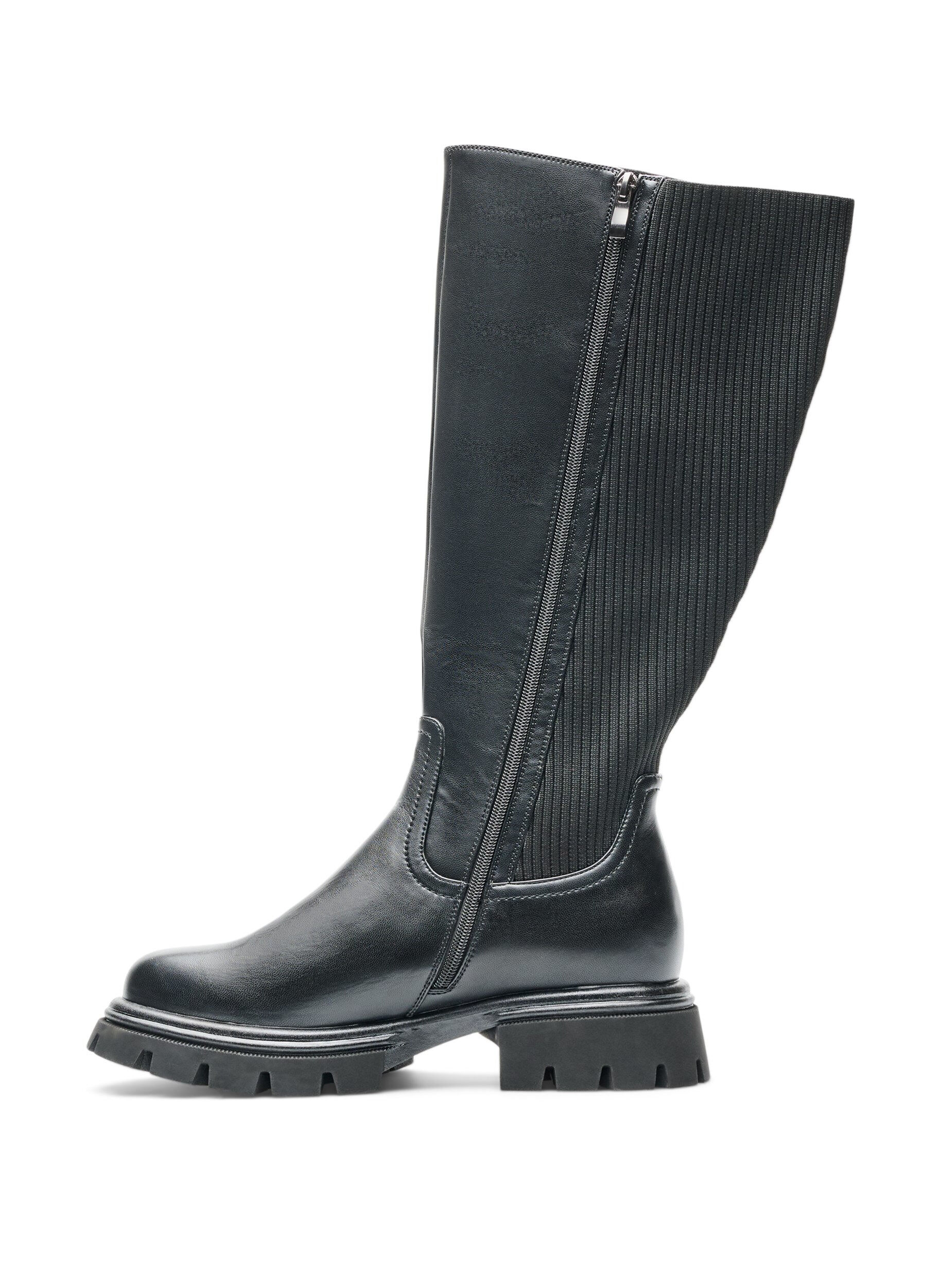 ZizziLangschaftstiefel mit Ripp-Eins&auml;tzen, Schwarz, Packshot image number 3