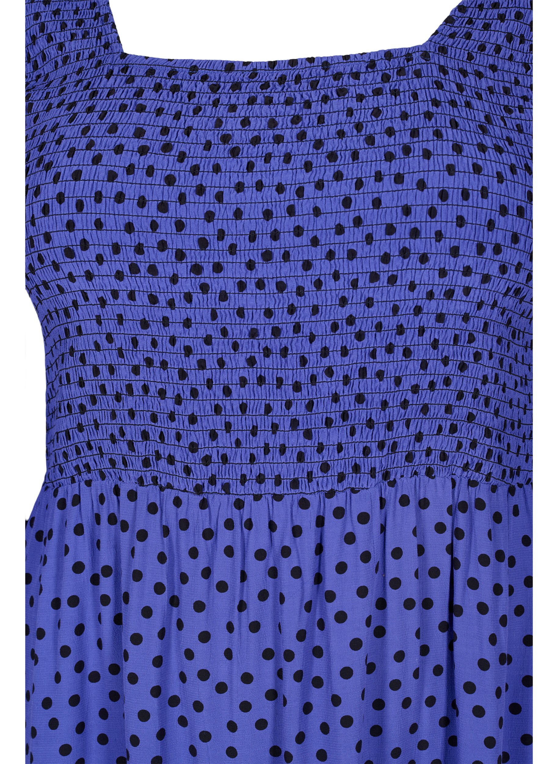 Zizzi Gepunktetes Kleid aus Viskose mit Smock, R.Blue w. Black Dot, Packshot image number 2