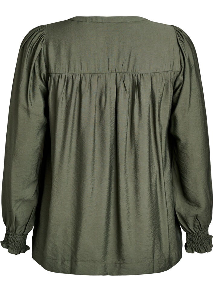 Viskose-Bluse mit Puff&auml;rmeln und gerafften Details, Gr&uuml;n, Packshot image number 1