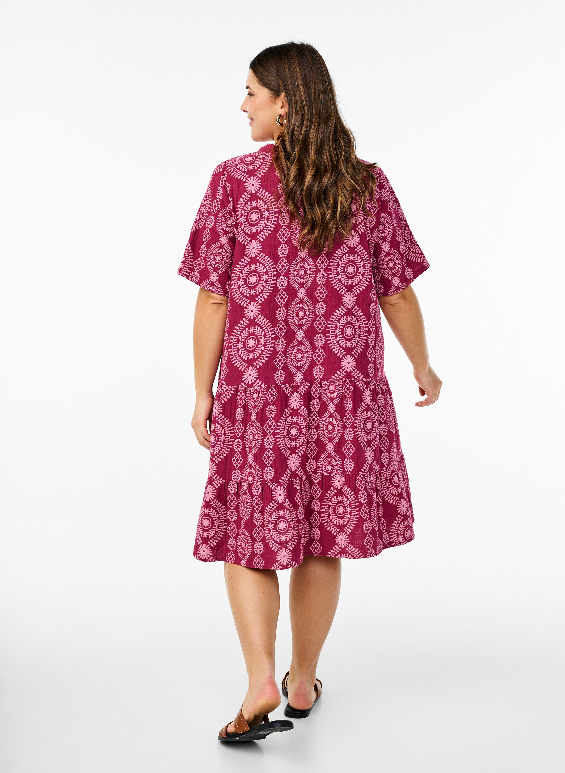 Zizzi Robe courte en mousseline de coton avec motif, 9992, Model image number 2