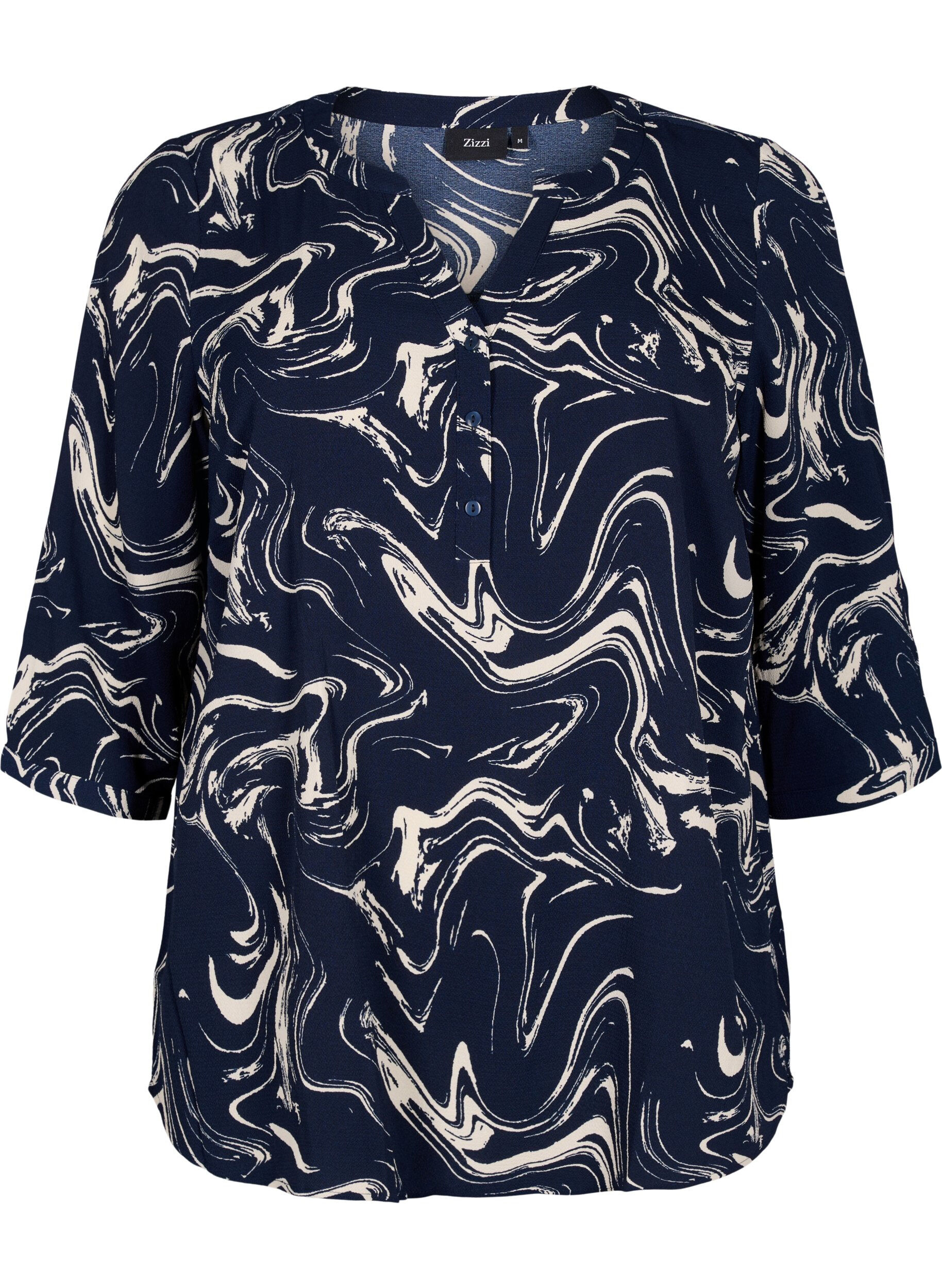 Zizzi Bedruckte Bluse mit 3/4-&Auml;rmeln, N. Blazer Swirl AOP, Packshot image number 0
