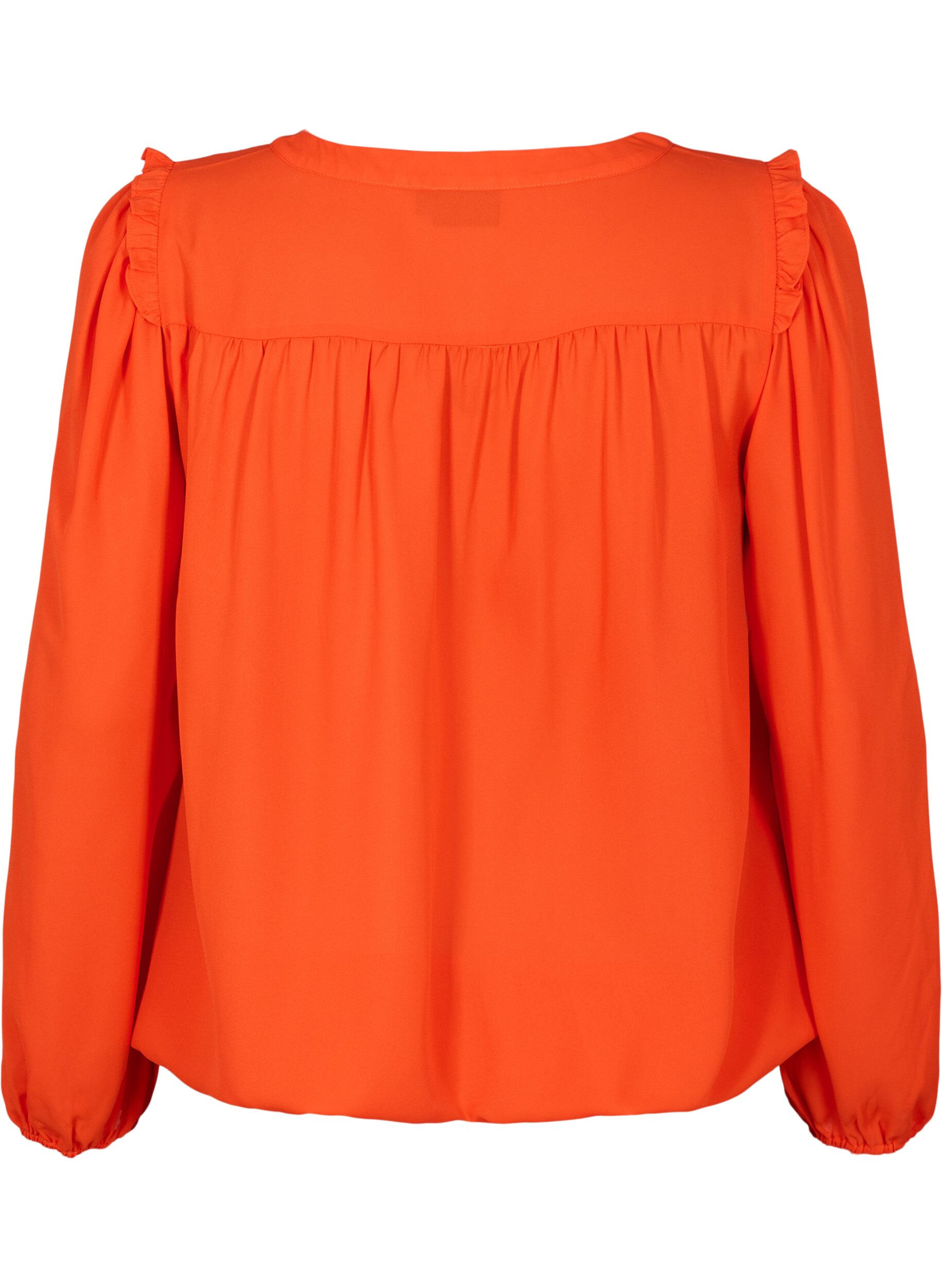 Zizzi Lang&auml;rmlige Bluse mit R&uuml;schendetails, Orange.com, Packshot image number 1
