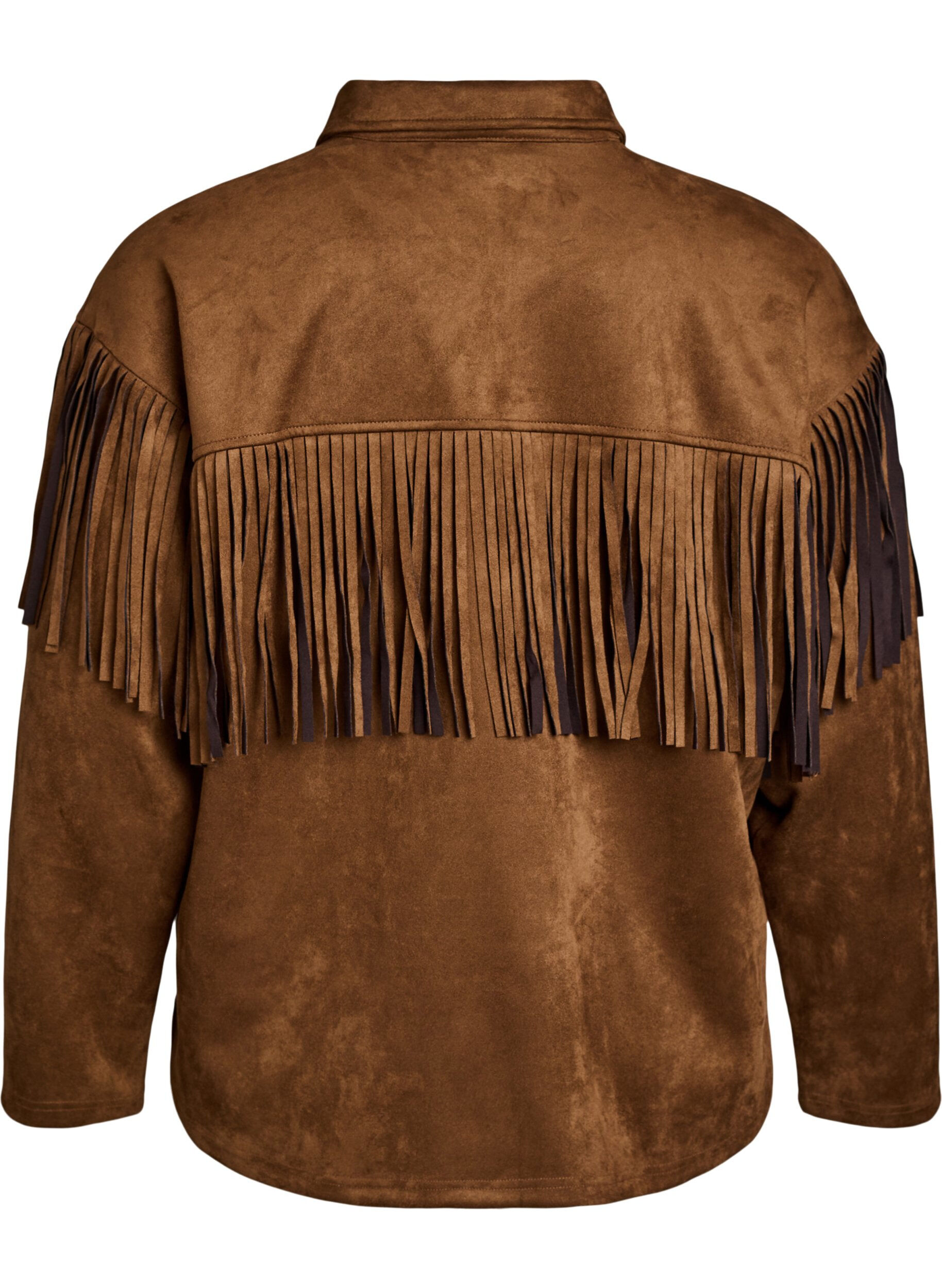 Zizzi Jacke aus Wildlederimitat mit Fransen, Braun, Packshot image number 1