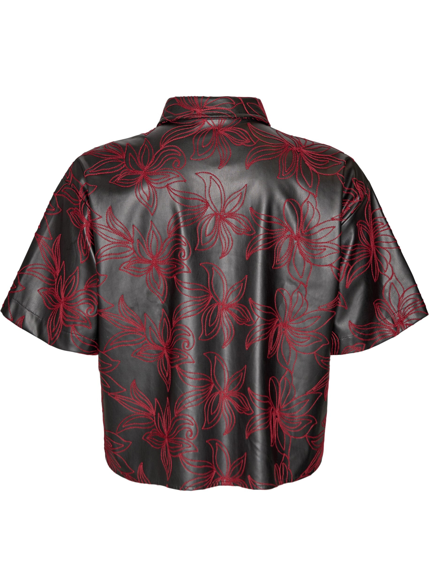 Zizzi Chemise courte en similicuir avec broderies contrastantes, Noir, Packshot image number 1