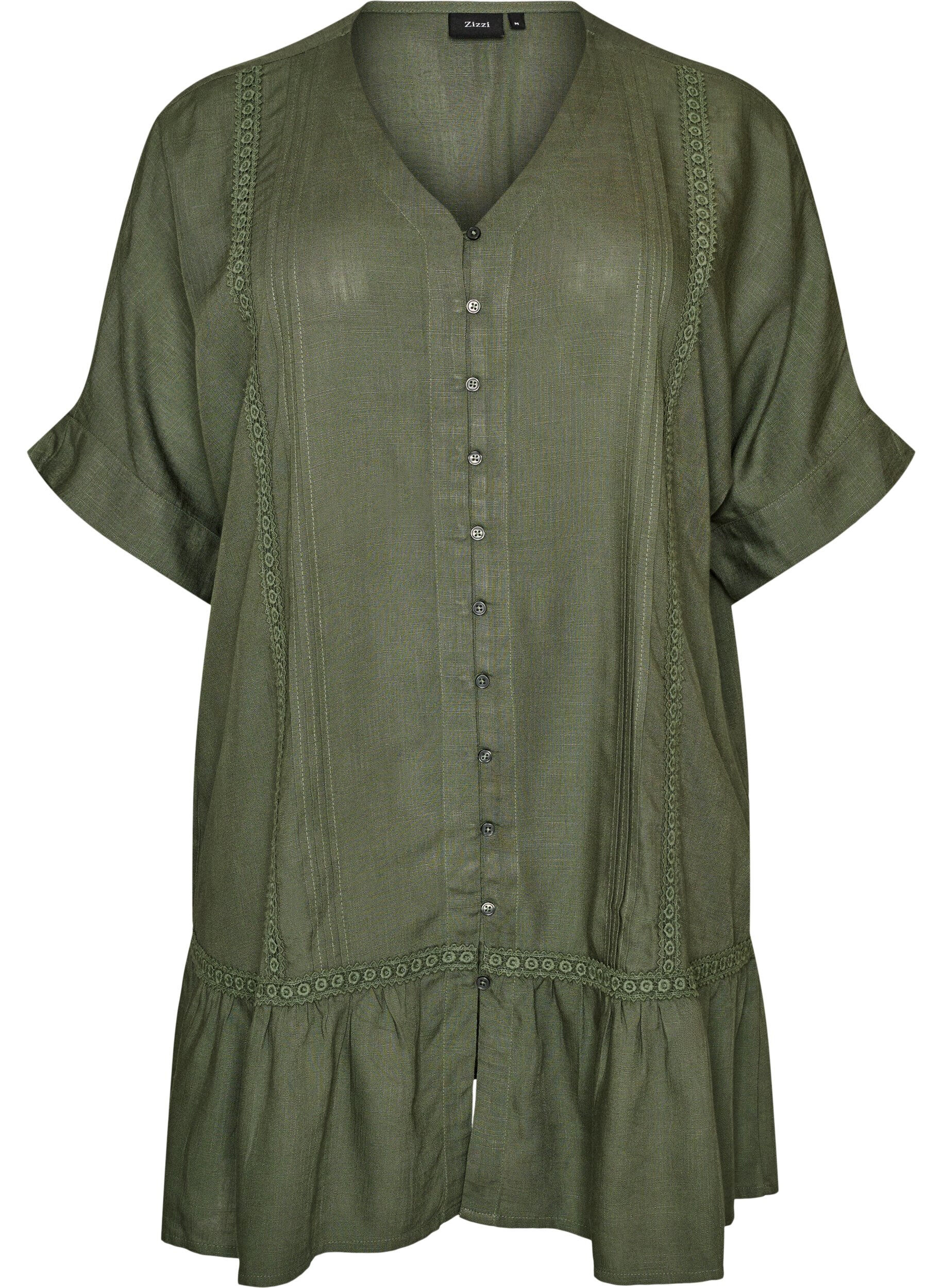 ZizziTunique en viscose avec boutons et ourlet &agrave; volants, Vert, Packshot image number 0