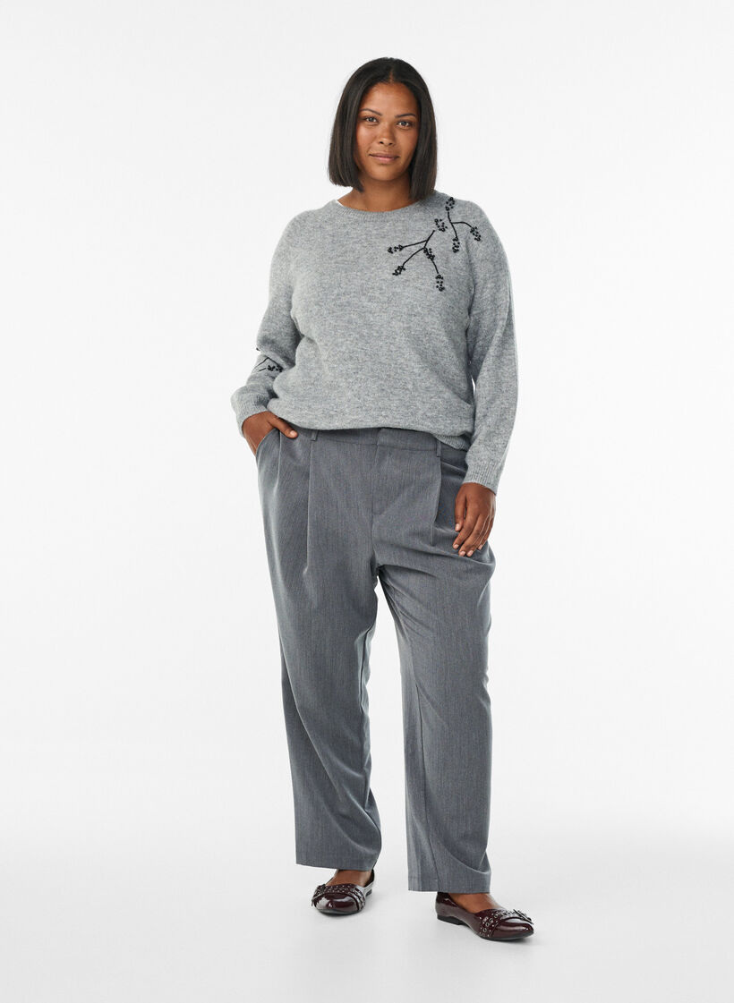 Dressehose mit hohem Bund und geradem Bein, Grau, Model image number 0