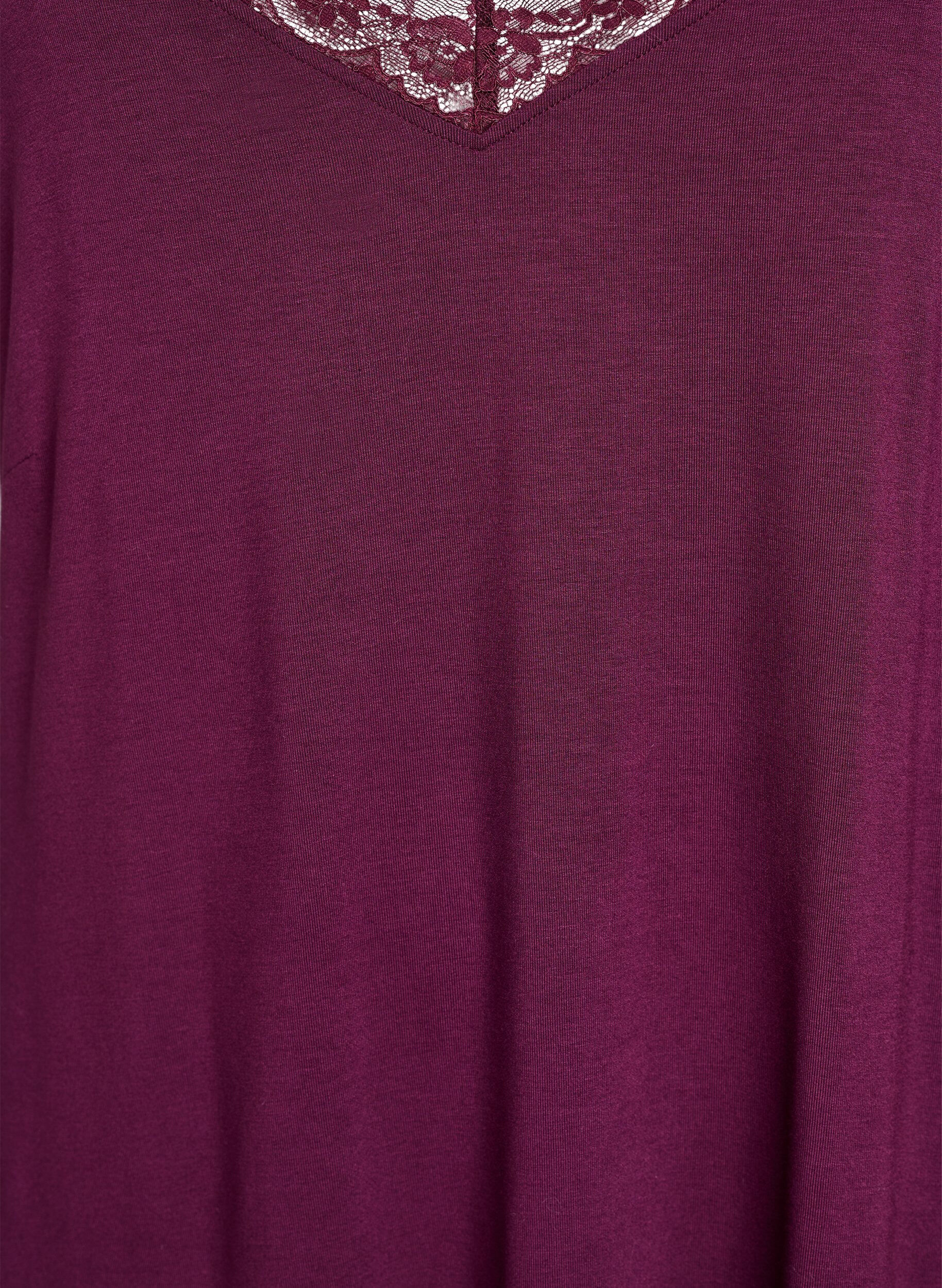 ZizziNachthemd aus Viskose mit Spitzenbesatz, Dunkles Bordeaux, Packshot image number 2
