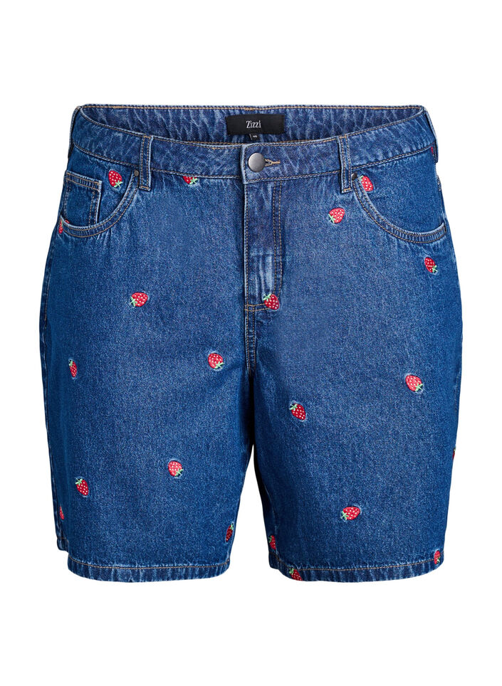 Denim-Shorts mit gesticktem Erdbeermotiv, Blau, Packshot image number 0