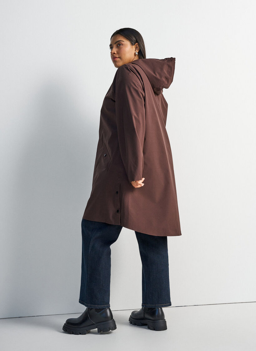 Regenmantel mit Taschen und Kapuze, Braun, Model image number 2