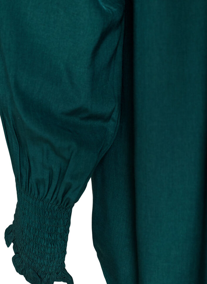 Blouse avec col &agrave; volants et fronces, Vert fonc&eacute;, Packshot image number 3
