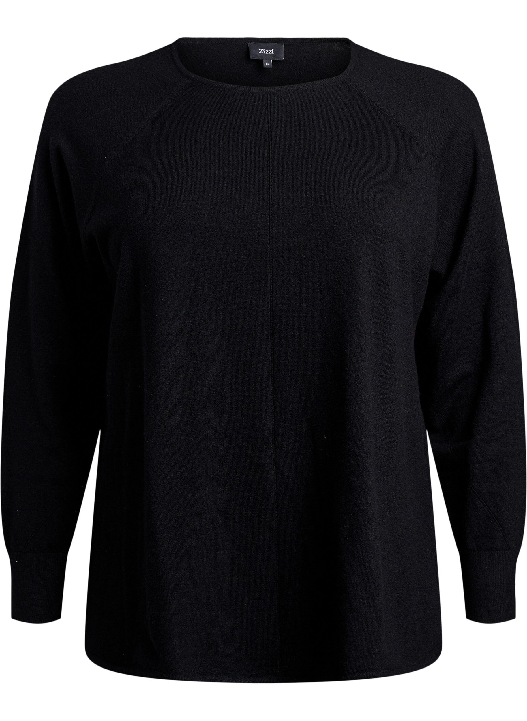 Zizzi Chemisier en tricot avec col rond et motif tricot, Noir, Packshot image number 0