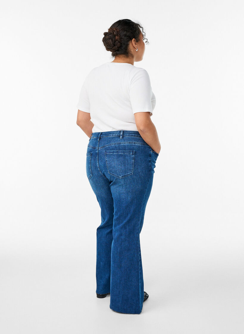 Jean bootcut taille haute, Bleu, Model image number 1
