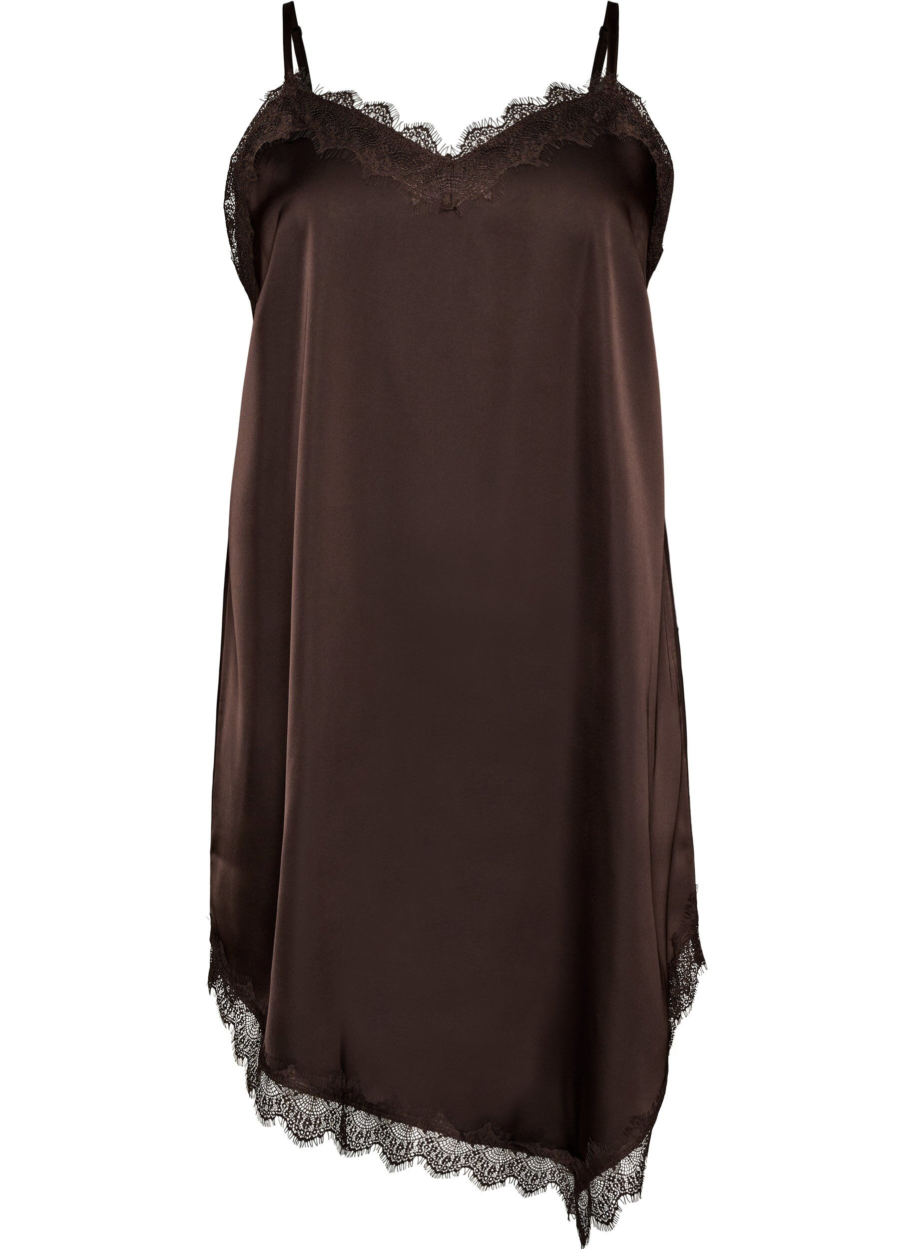 Zizzi Robe satin&eacute;e avec bordure en dentelle, Marron, Packshot image number 0