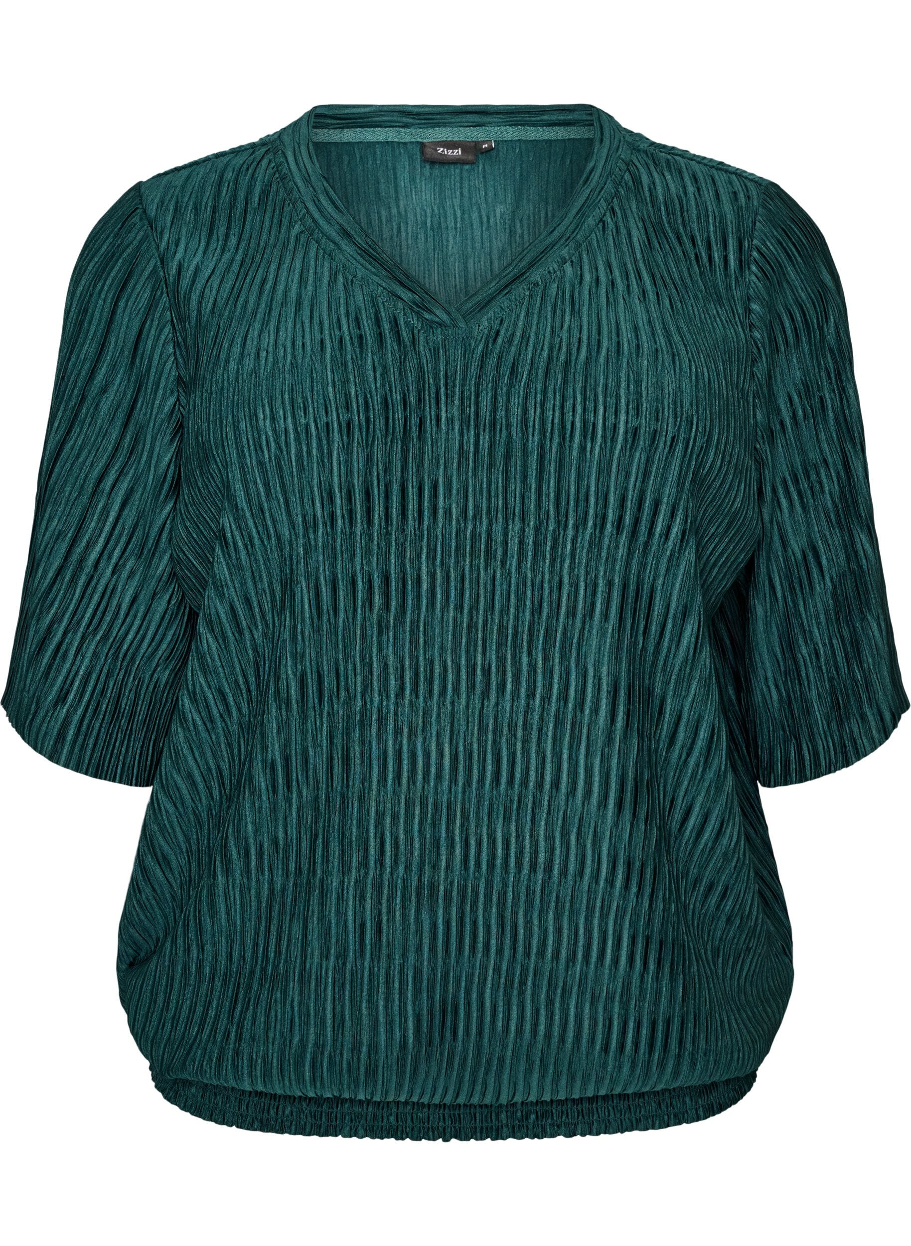 ZizziBlouse avec texture ondul&eacute;e et coupe ballon, Vert fonc&eacute;, Packshot image number 0