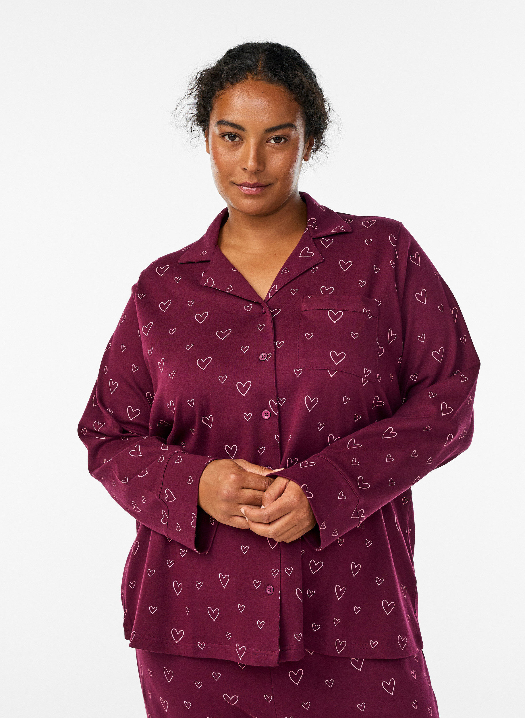 ZizziChemise de pyjama en coton avec poche poitrine, Bordeaux, Model image number 0