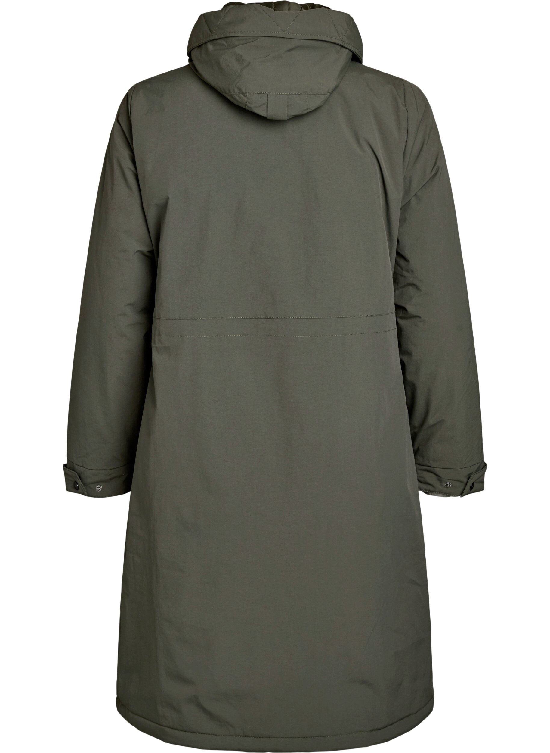 Zizzi Parka avec capuche et taille r&eacute;glable, Vert Kaki, Packshot image number 1