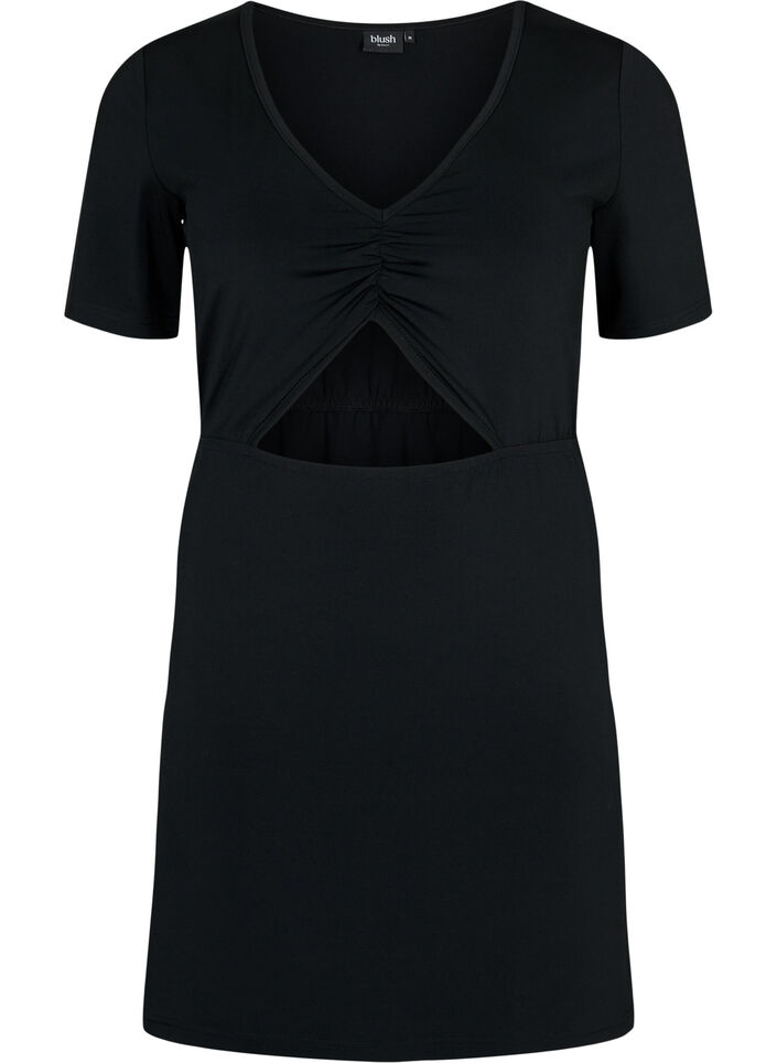 Kurzes Kleid mit Cut-out-Teil, Black, Packshot image number 0