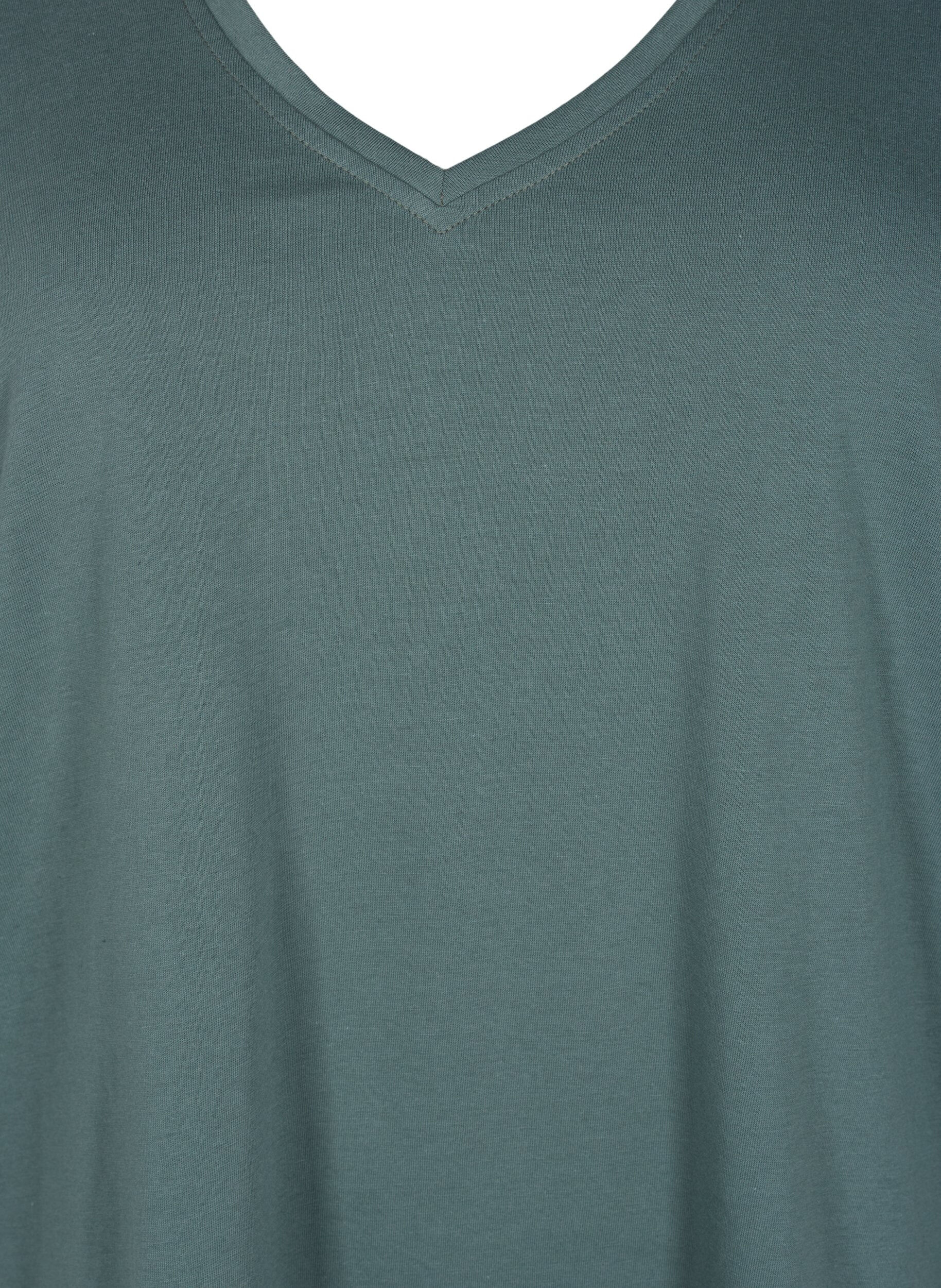 Zizzi FLASH - T-Shirt mit V-Ausschnitt, Balsam Green, Packshot image number 2