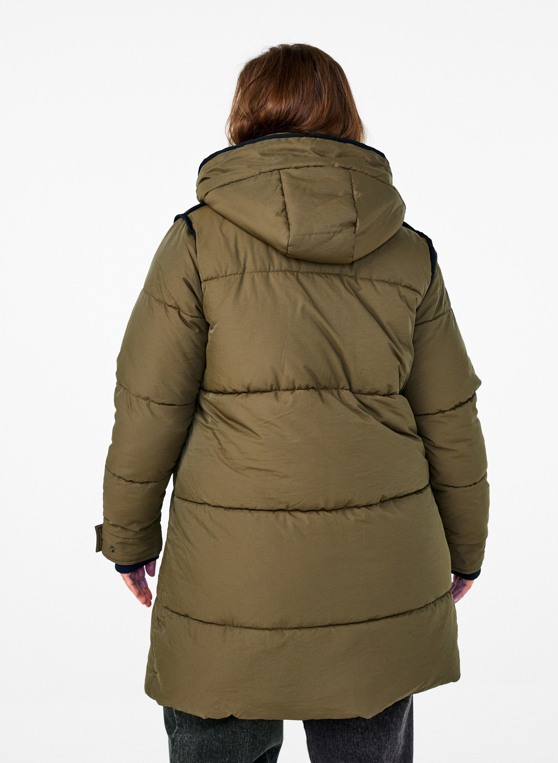 Zizzi Steppjacke mit Kapuze und Kontrastdetails, Gr&uuml;n, Model image number 2
