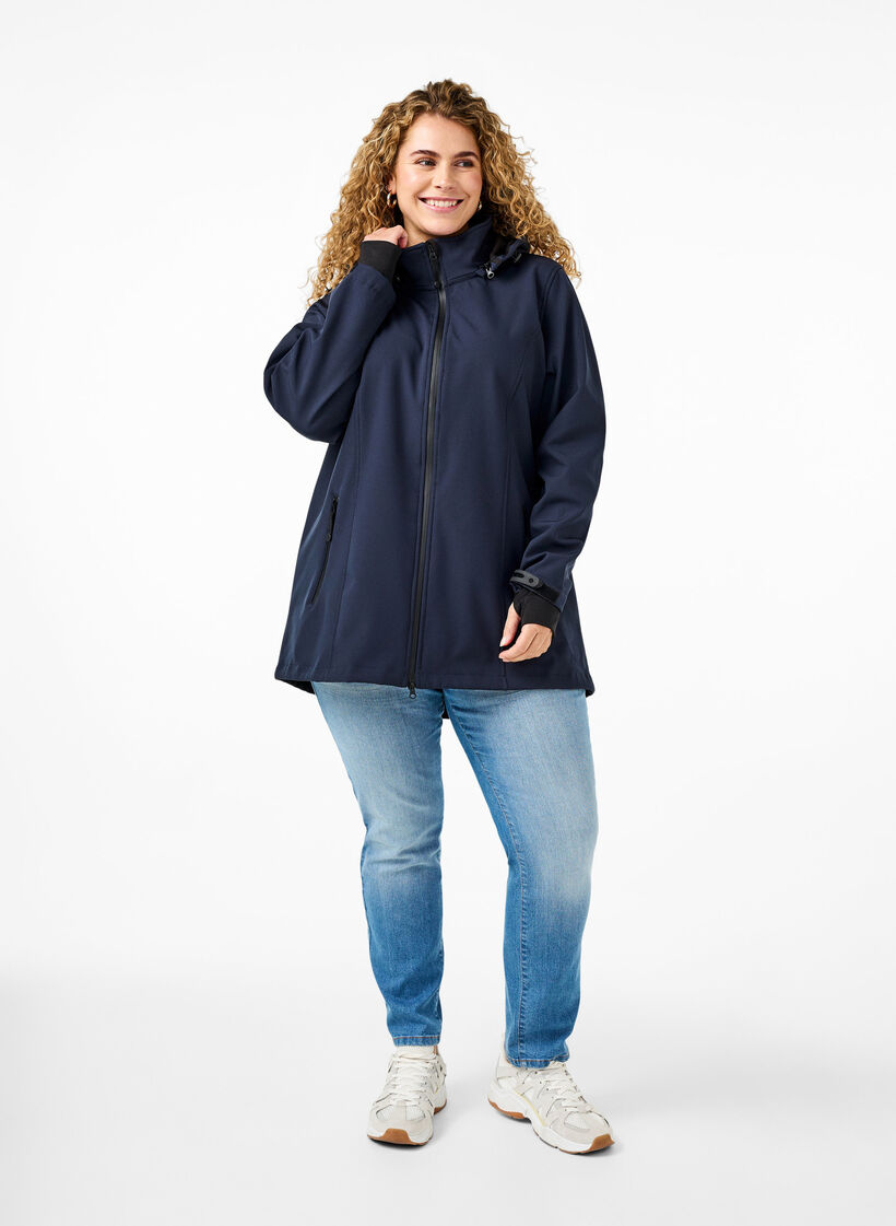 Veste softshell courte avec capuche amovible, Bleu, Model image number 1