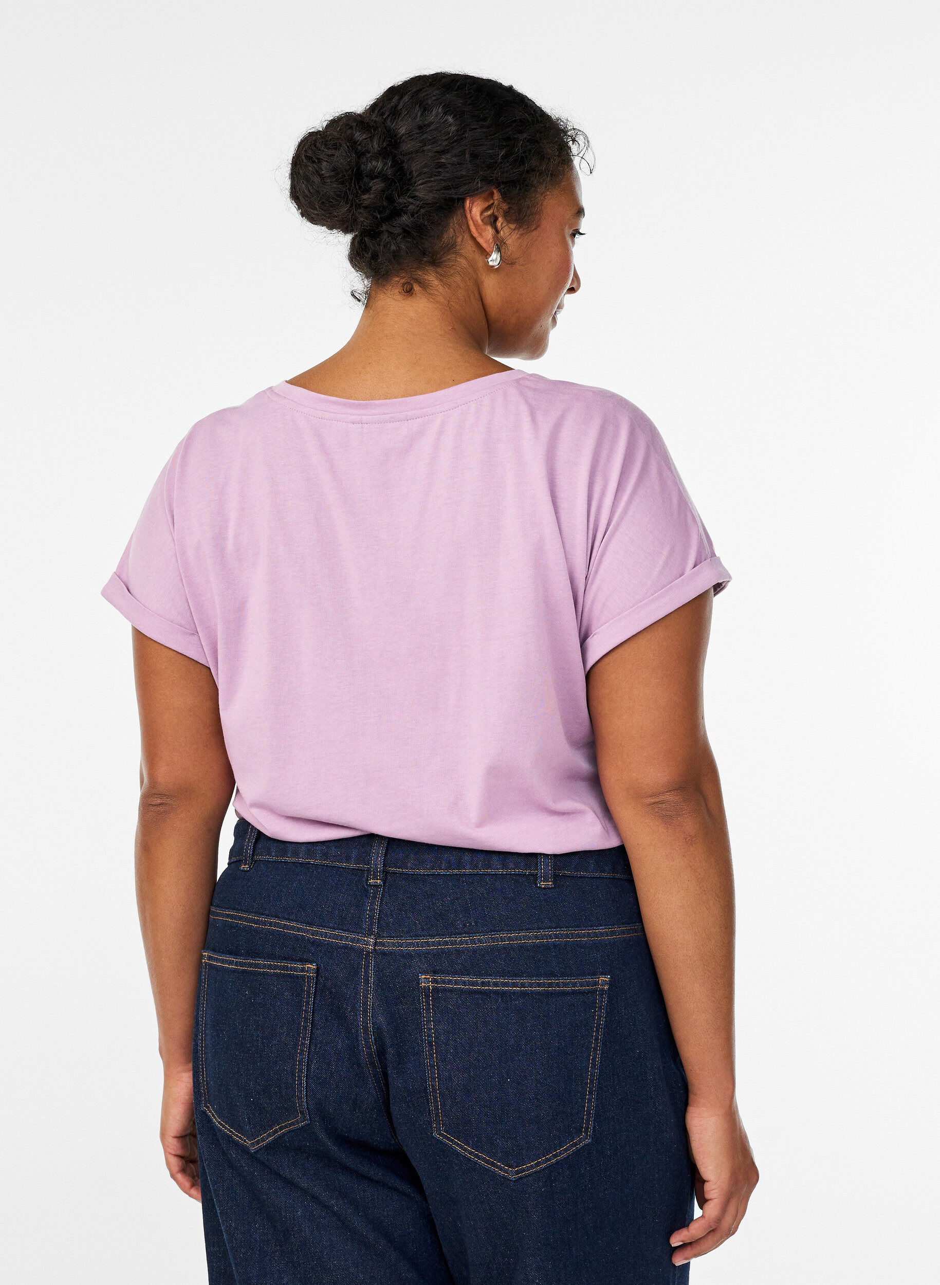 ZizziT-shirt &agrave; manches courtes en coton m&eacute;lang&eacute;, Mauve, Model image number 2